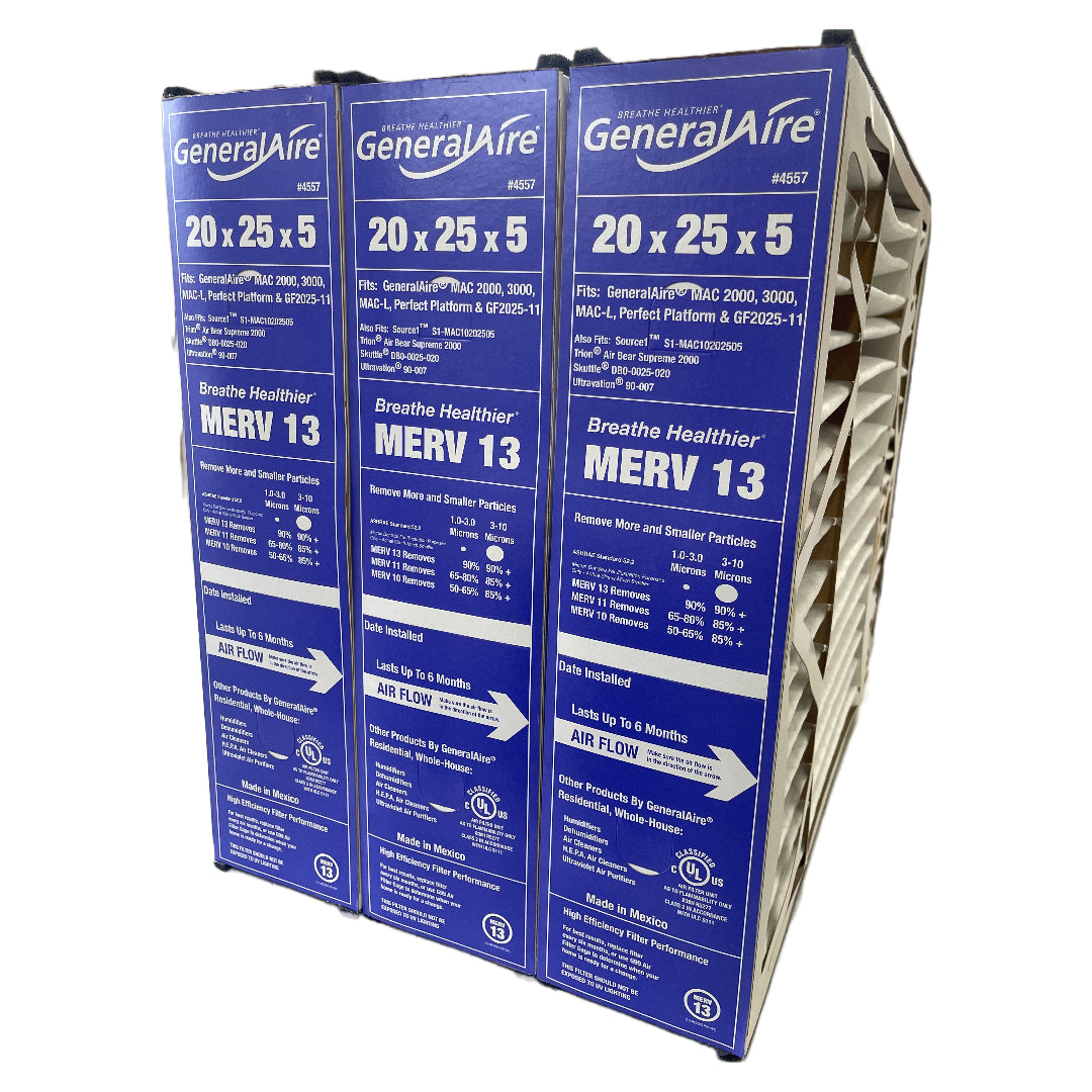 Generalaire 4557 20x25x5 MERV 13 Furnace Air Filter - Case of 3 (Actual Size 19 5/8