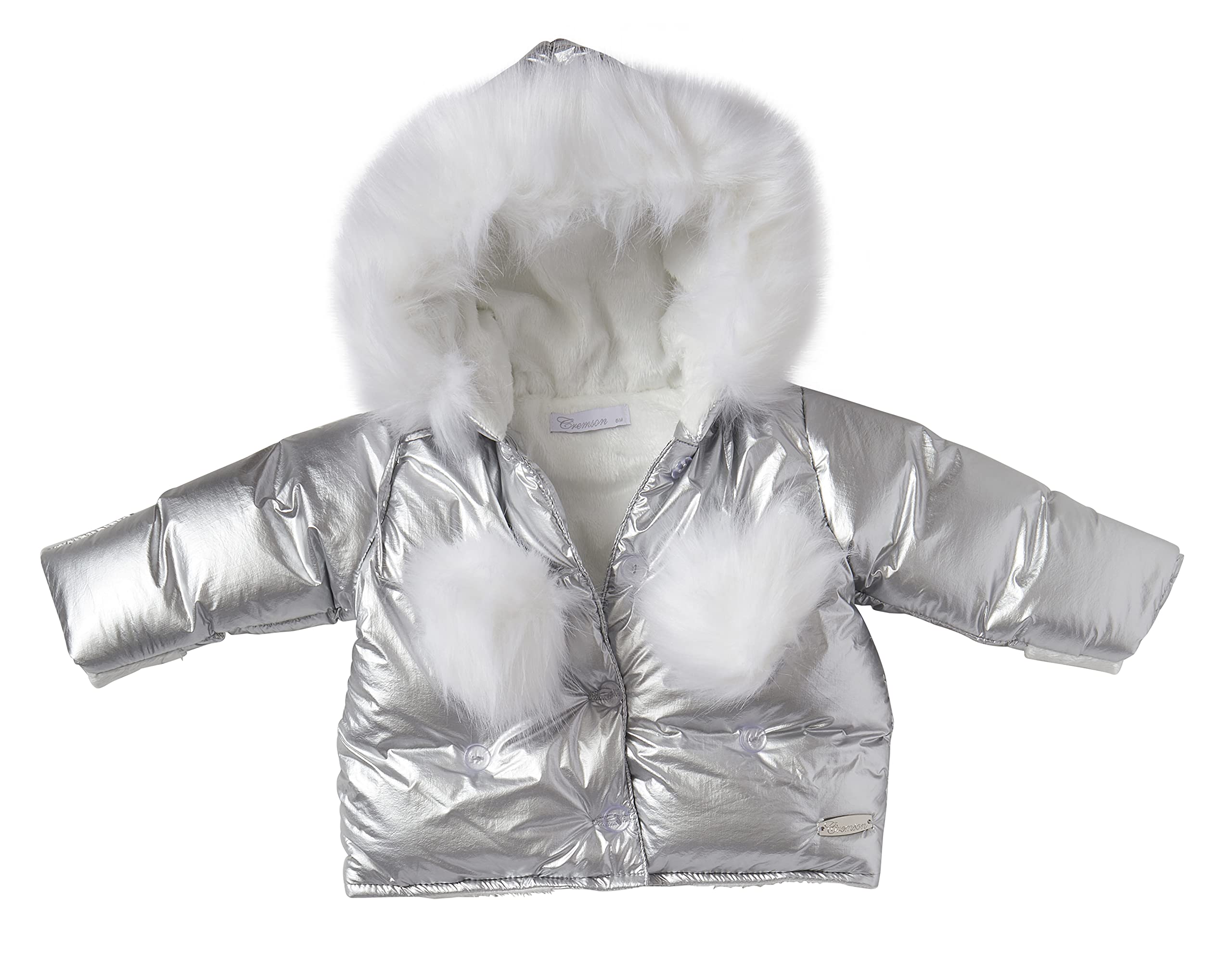 Cremson Baby Snowsuit Bunting - Silver Metallic 2-Piece Winter Puffer Jacket & Pram Bag Set for Newborns 0-6 Months | Warm Infant Outerwear for Girls & Boys | Perfect for Stroller Walks, Snow Play & Cold Weather Outings