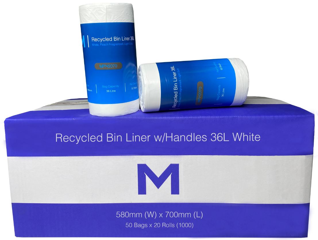 36L Eco-Friendly Waste Disposal Bin Liners with Tie Handles - 580mm x 700mm x 15mu - 1000 Pack White Trash Bags for Kitchen, Office & Outdoor Use