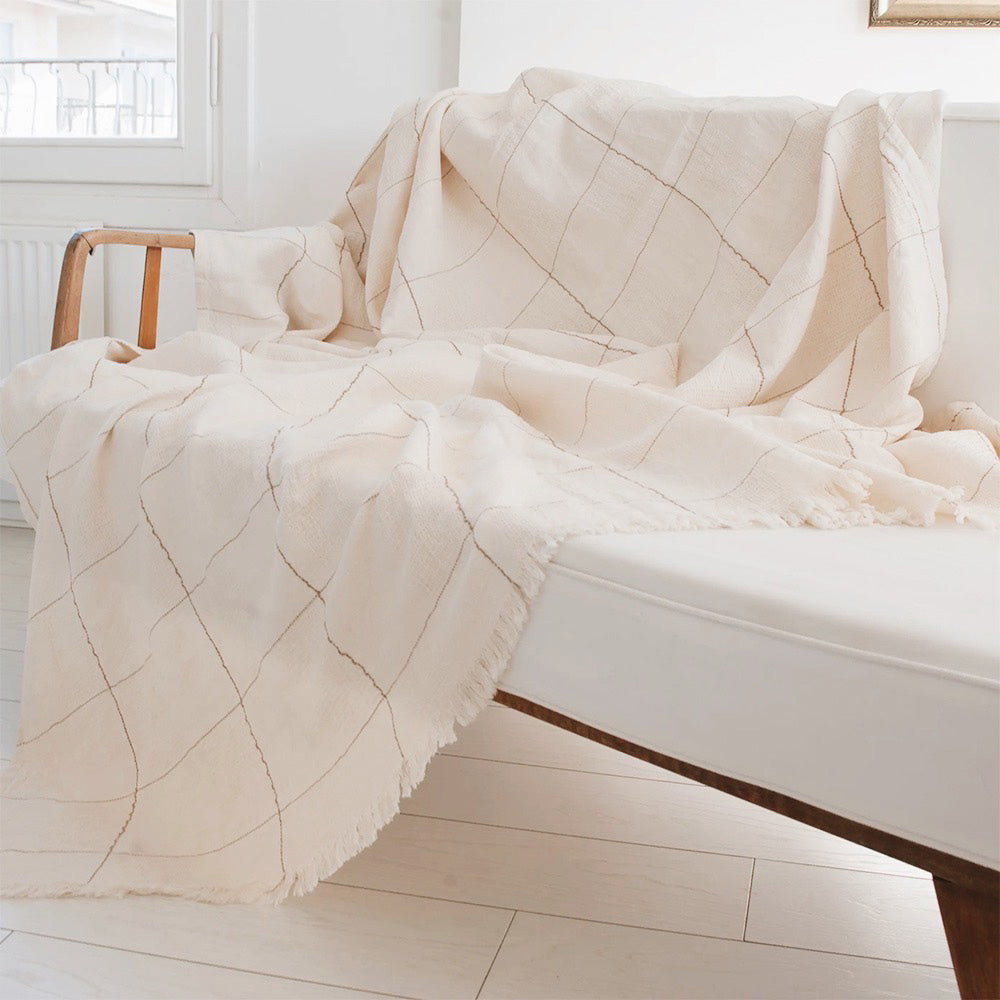 Premium Linen Cotton Blend Coverlet Blanket - Soft, Breathable & Lightweight for All Seasons - Perfect for Bed, Sofa, or Guest Room Decor