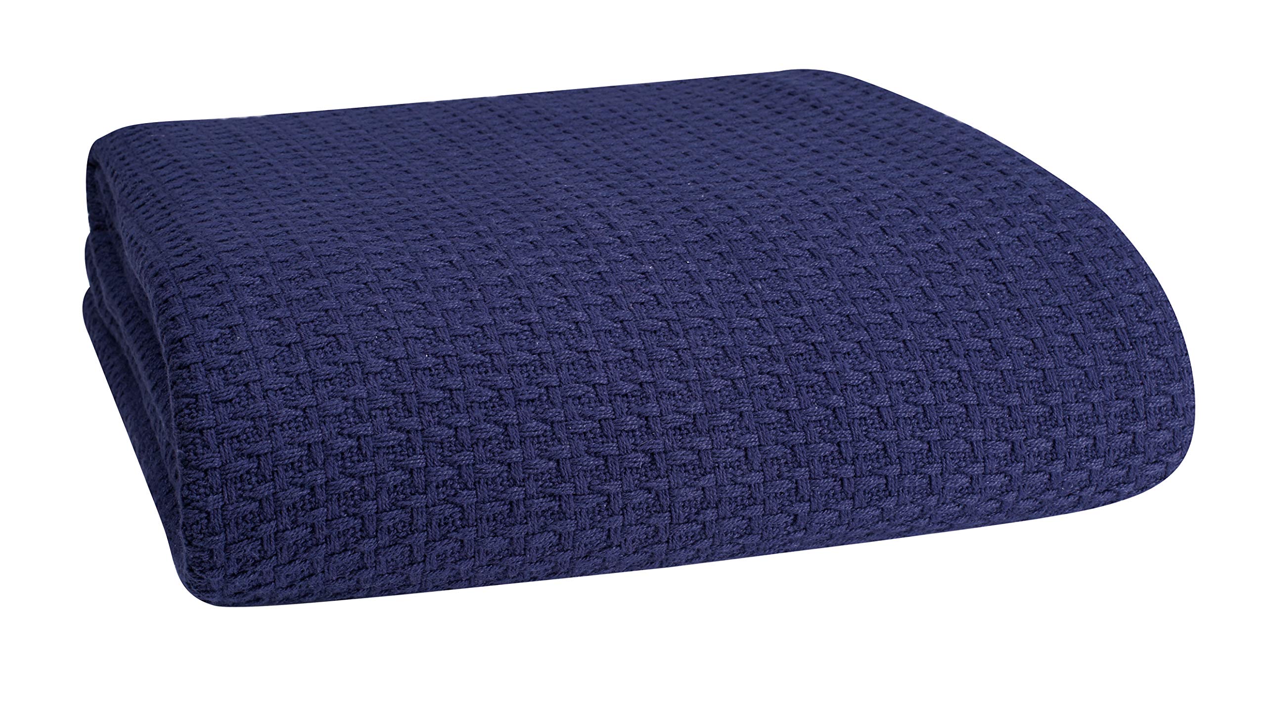 Elvana Home 100% Cotton Twin Size Thermal Blanket - Breathable All-Season Bed Blanket for Layering - Navy Blue - Perfect for Bedrooms, Guest Rooms, and Cozy Nights