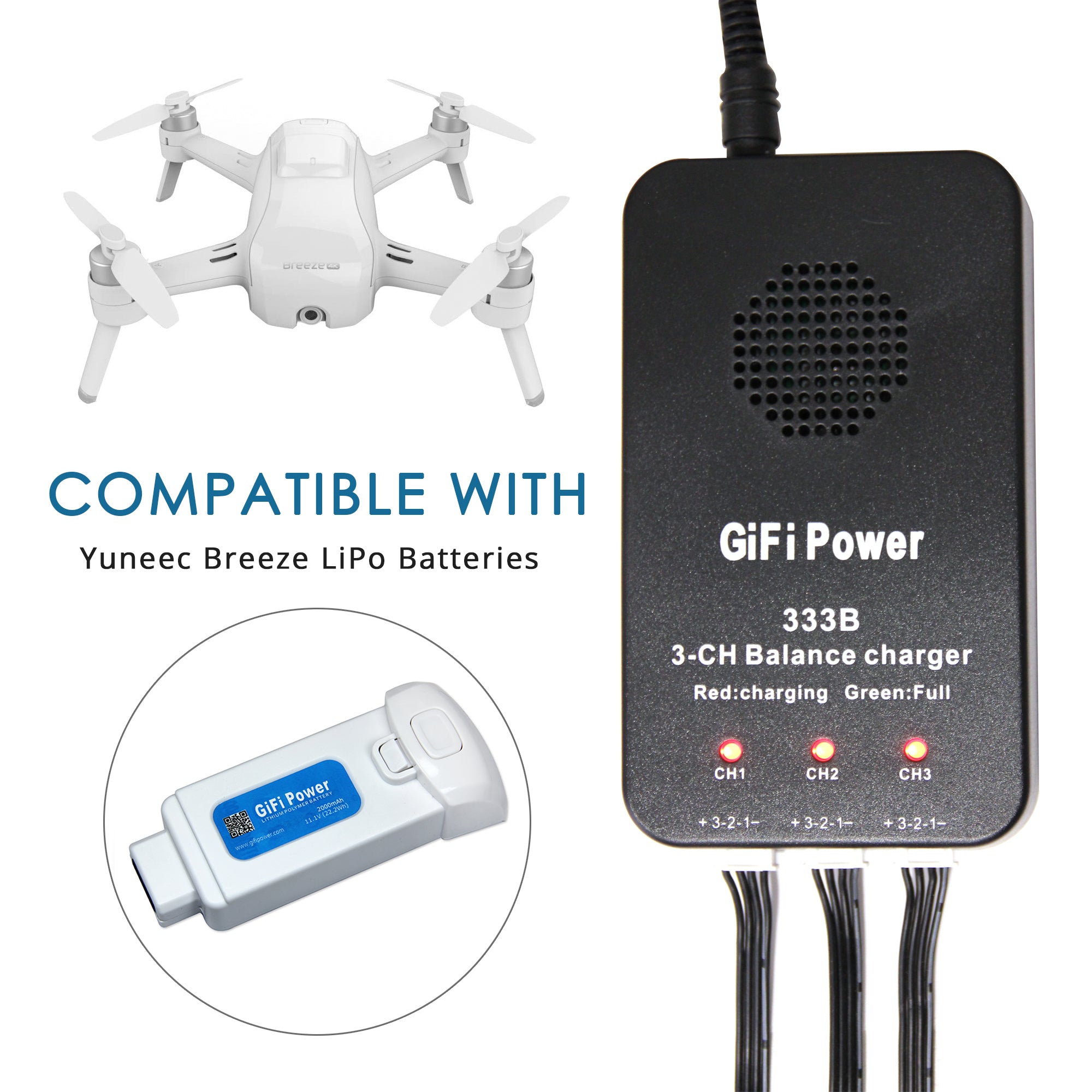 3 in 1 Battery Balance Charger for Yuneec Breeze LiPo Batteries - Fast Charging RC Drone Accessory with LCD Display - Perfect for DJI, Hubsan, and Syma Drones (Home & Outdoor Use)