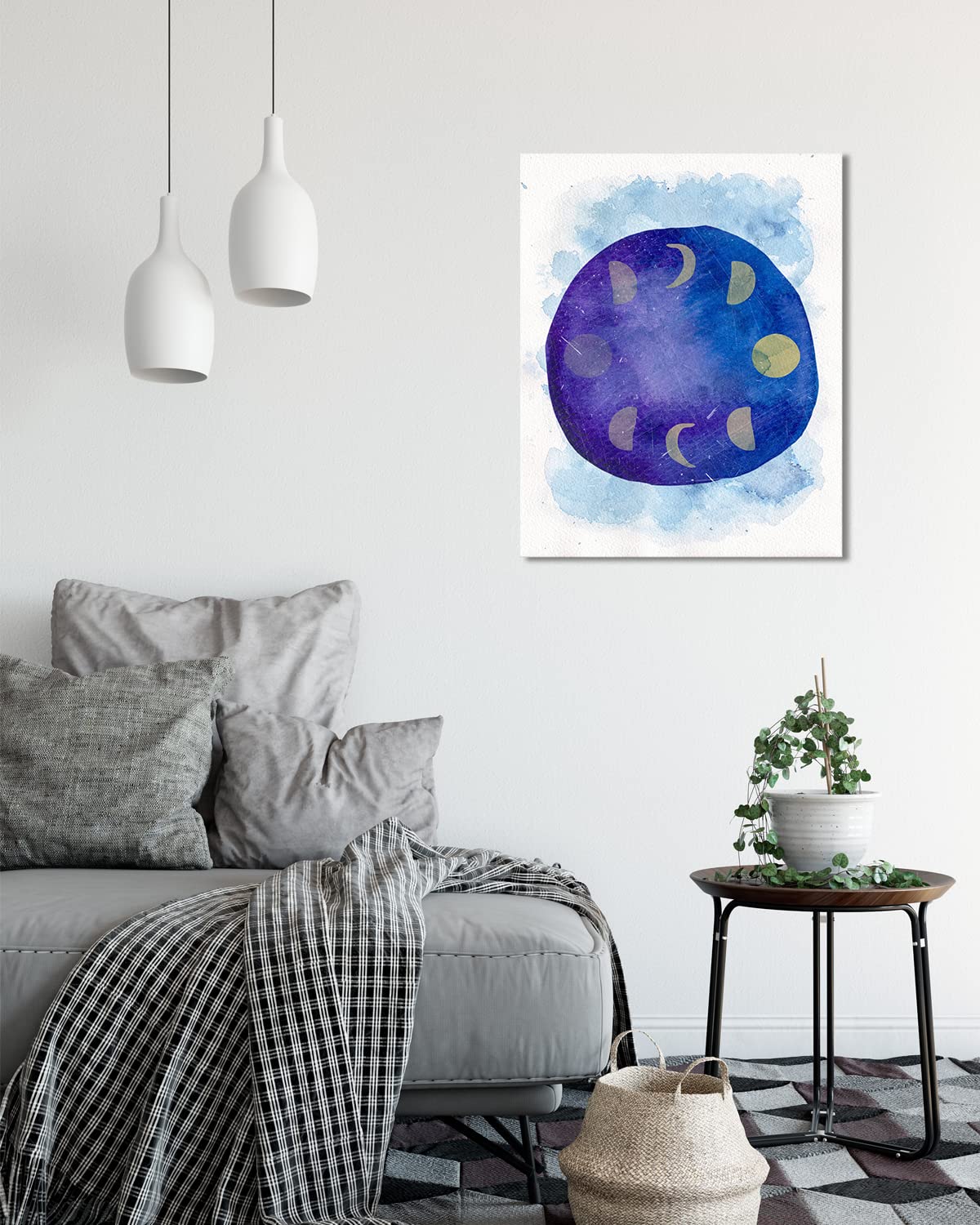 Abstract Moon Art Canvas - Bohemian Wall Decor - Minimalist Boho Moon Phase Painting - Ready to Hang 24x30 Inch - Perfect for Bedroom, Living Room, Apartment & Dorm - Moon Phases Wall Art for Meditation Spaces & Yoga Studios