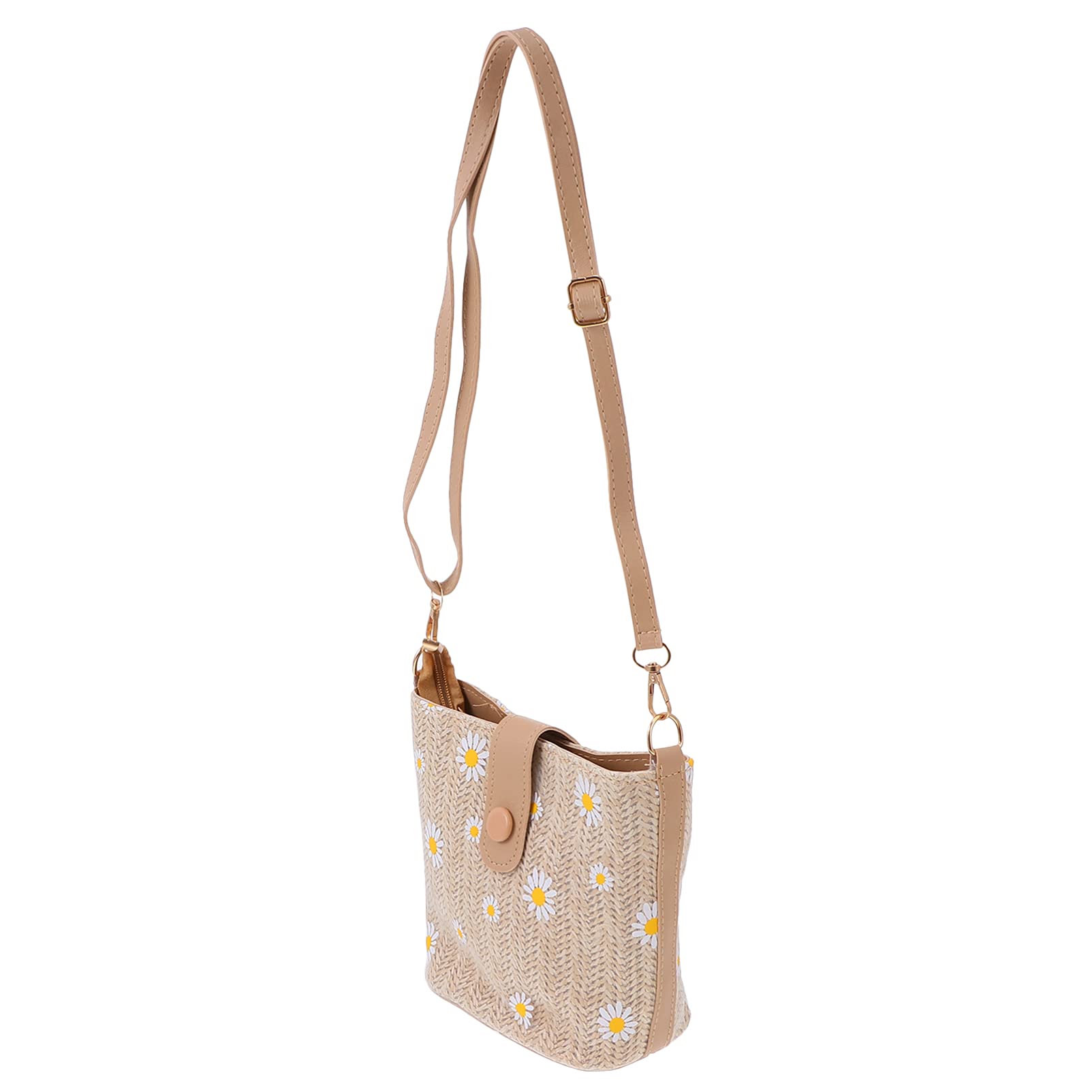 SOIMISS Women's Daisy Rattan Shoulder Bag - Straw Woven Crossbody Messenger Bag for Makeup & Essentials - Boho Chic Summer Beach Outfit Accessory