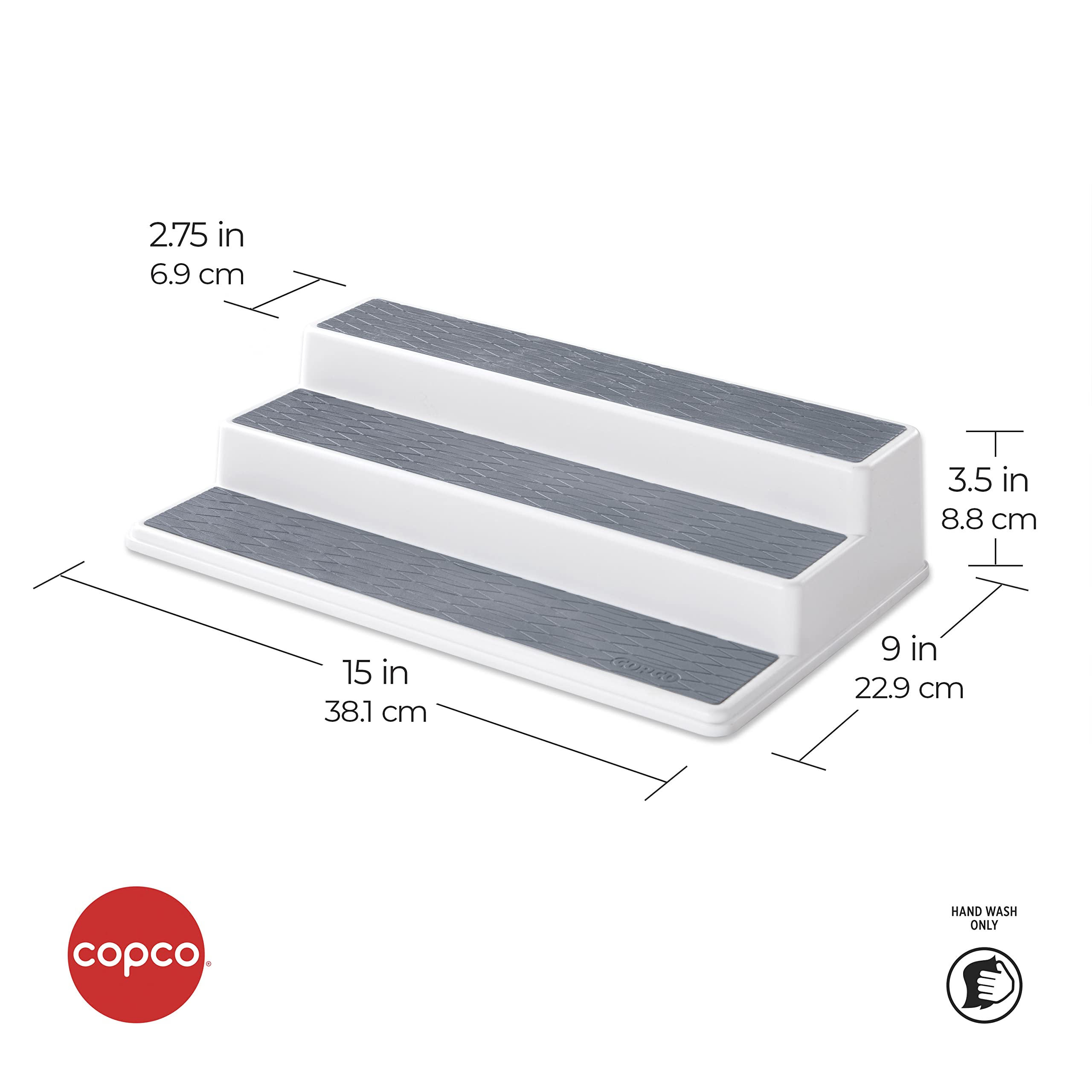 Copco Non-Skid 3-Tier Spice Pantry Organizer - 15-Inch Durable Gray Shelf for Kitchen Cabinet & Countertop Storage - Perfect for Organizing Spices, Jars & Small Kitchen Essentials