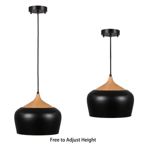Modern Wood Pattern Pendant Light - Minimalist Industrial Dome Ceiling Hanging Lamp for Kitchen Island, Dining Room, Living Room, Bedroom, Barn - Black | Perfect for Farmhouse, Loft & Industrial Decor Styles