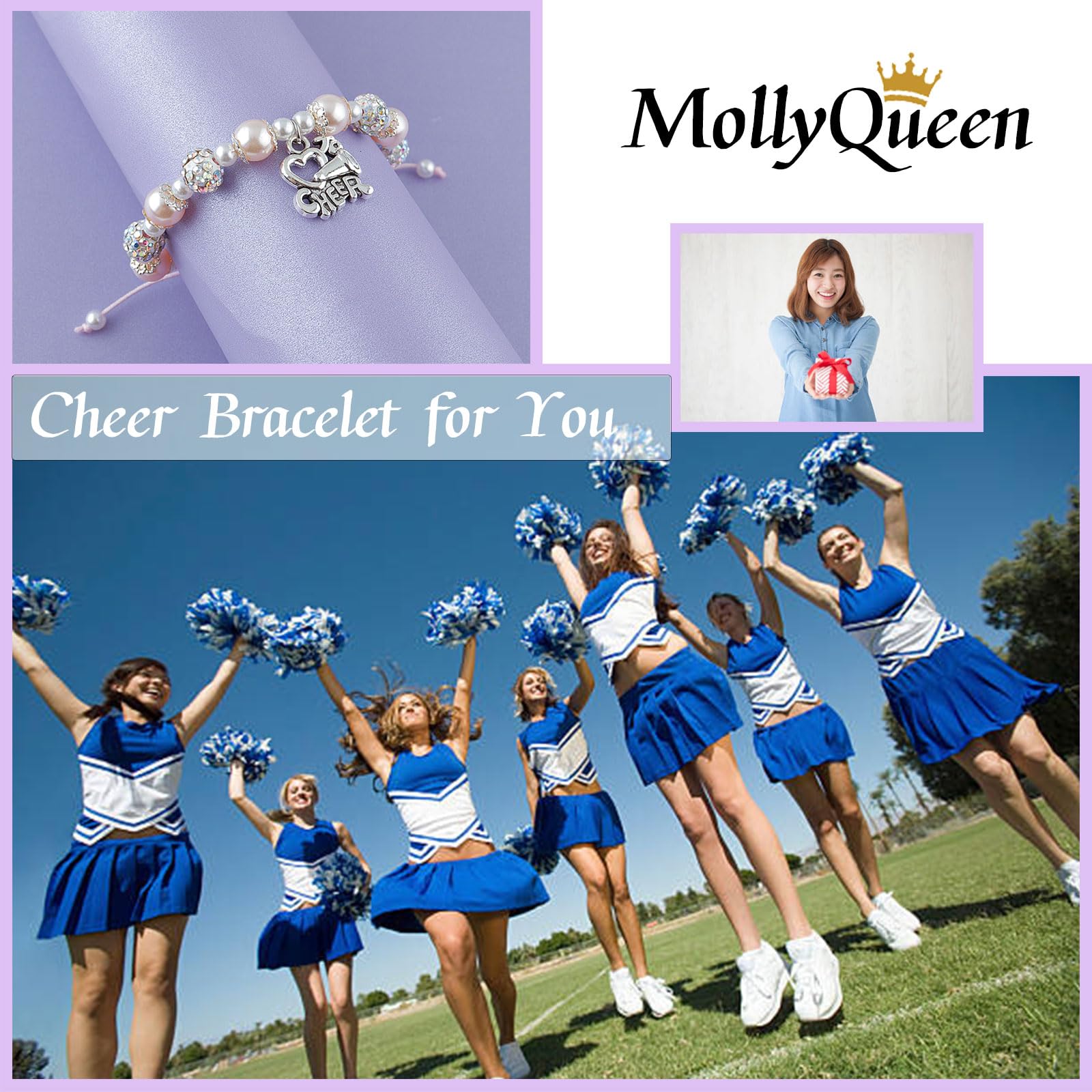 MollyQueen Cheer Bracelets - Cheerleading Gifts for Girls, Cheerleader Birthday Gifts, Inspirational Sports Jewelry for Cheer Practice, Games & Team Spirit Events