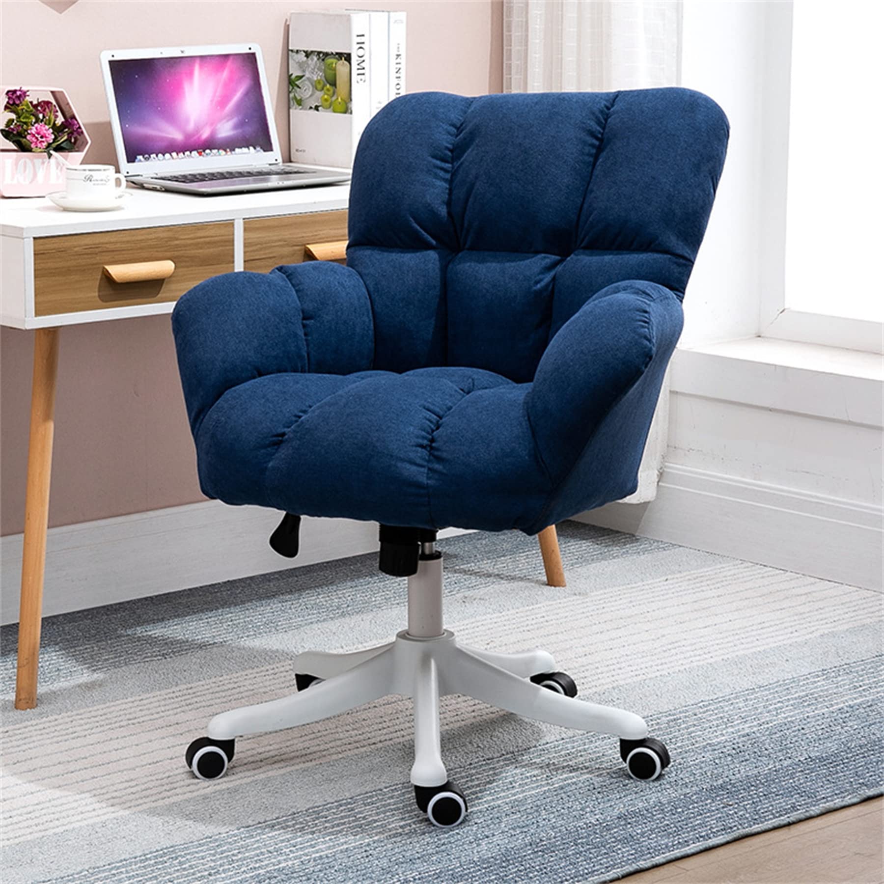 Ergonomic Home Office Chair - Adjustable Height Cotton Linen Computer Desk Chair with Nylon Feet, Modern Mid-Back Swivel Chair for Home, Work & Executive Offices | Perfect for Remote Work, Gaming & Study Sessions