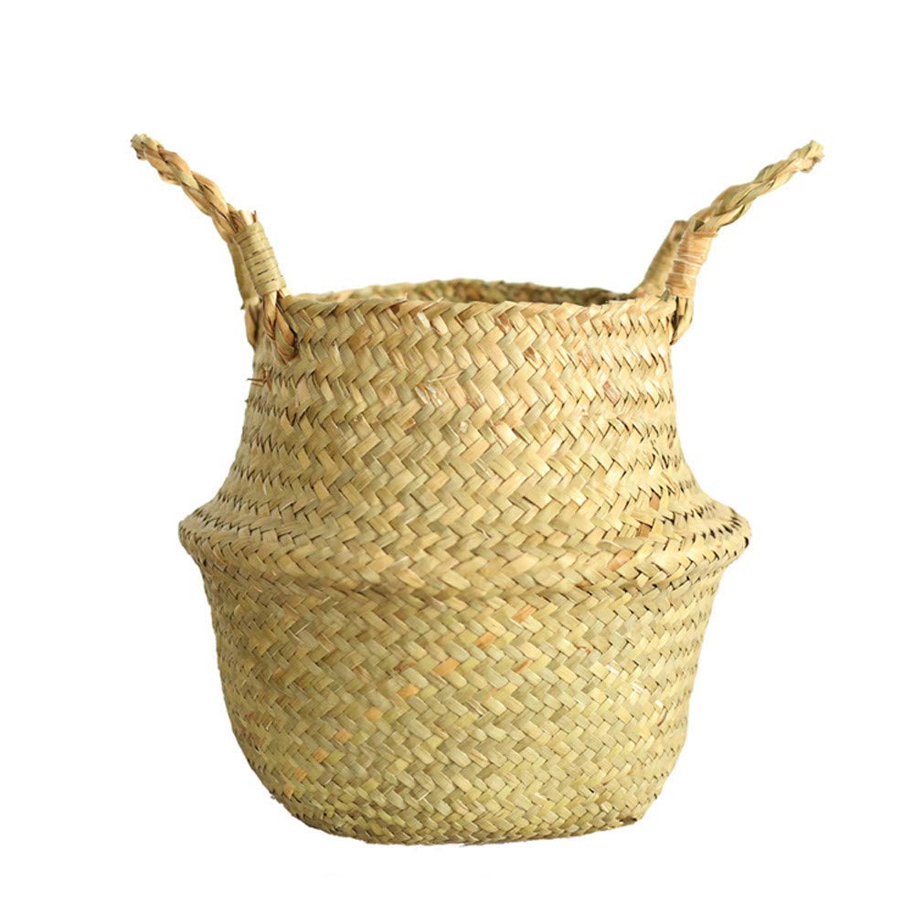 LOKODO Seagrass Wicker Basket - Foldable Storage Bin for Flowers, Laundry & Organizing | Perfect for Home Decor, Bathroom Storage & Nursery Organization