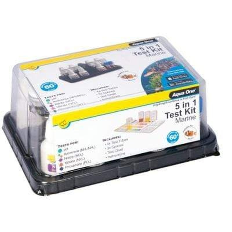 Aqua One 5-in-1 Marine Water Test Kit - Accurate Saltwater Aquarium Testing for pH, Nitrate, Nitrite, Ammonia | Perfect for Reef Tanks & Coral Care