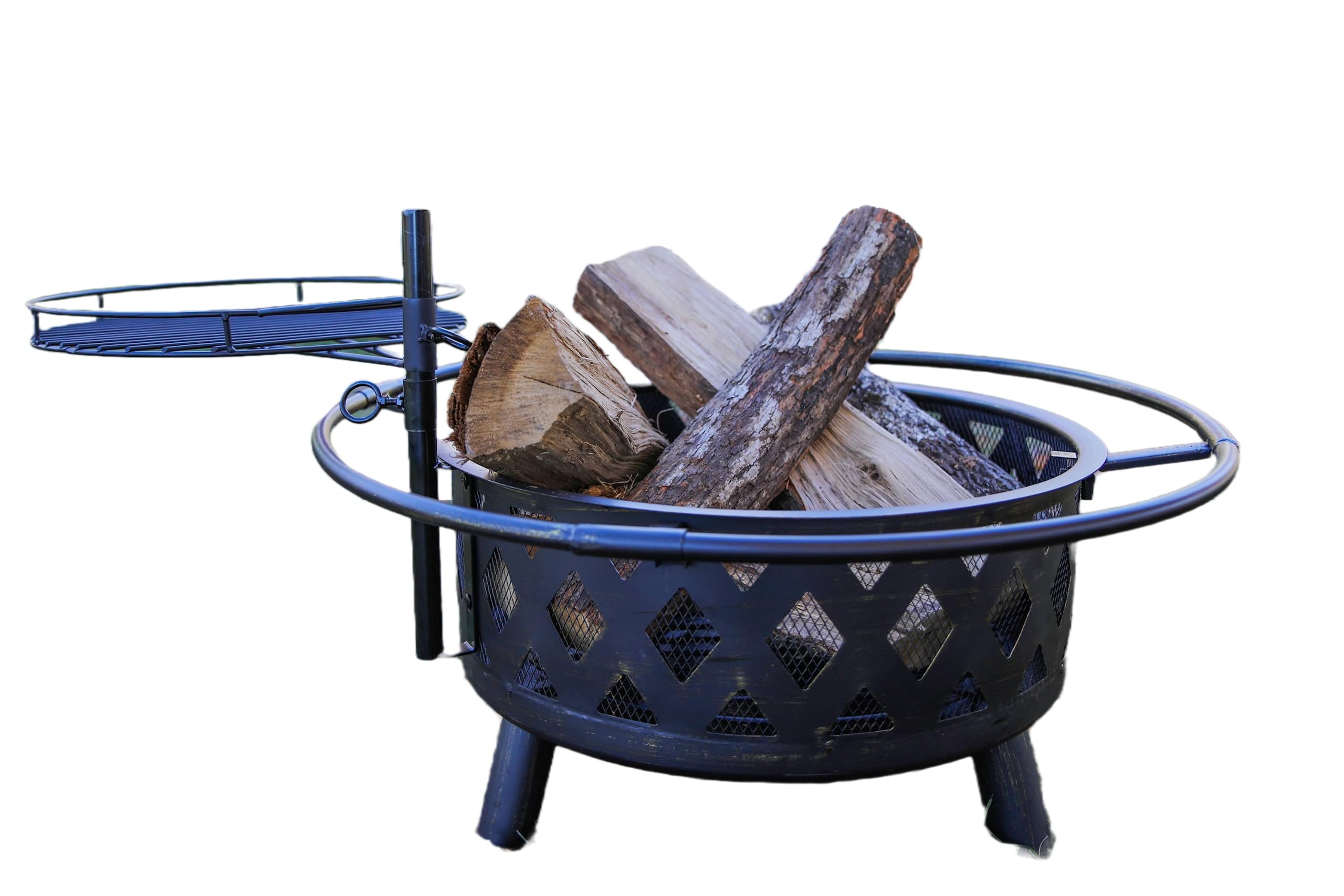 Outdoor Wood Burning Fire Pit with Cooking Grid, Weather Cover, Spark Screen & Poker - Heavy Duty Steel Fireplace for Backyard, Patio & Camping (Perfect for S'mores, BBQs & Outdoor Gatherings)