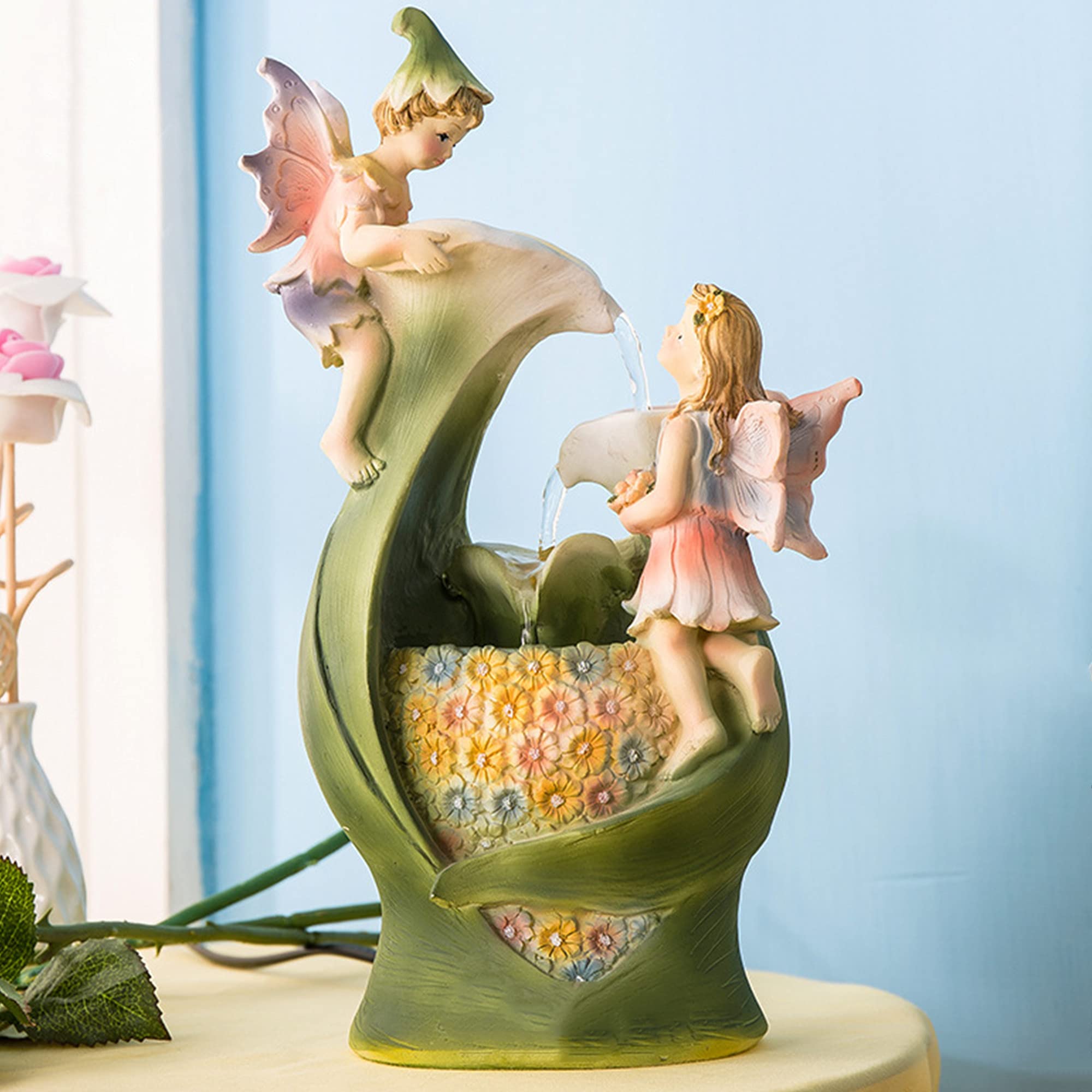FMXYMC Angel Fairy Tabletop Fountain - European Resin Water Feature for Wedding, Home & Office Decor - Perfect for Relaxation, Meditation and Gift Giving
