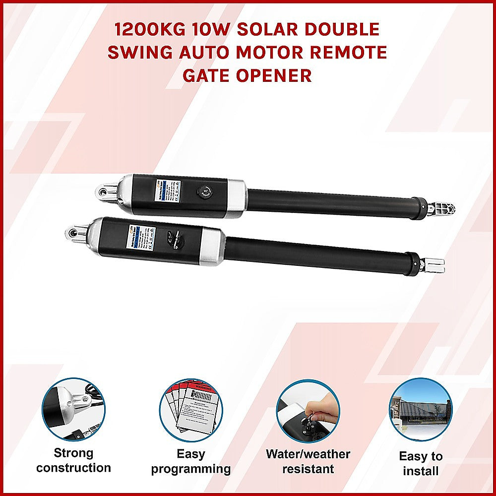 1200KG 10W Solar Powered Double Swing Automatic Gate Opener with Remote Control - Perfect for Driveway, Farm, and Commercial Property Security