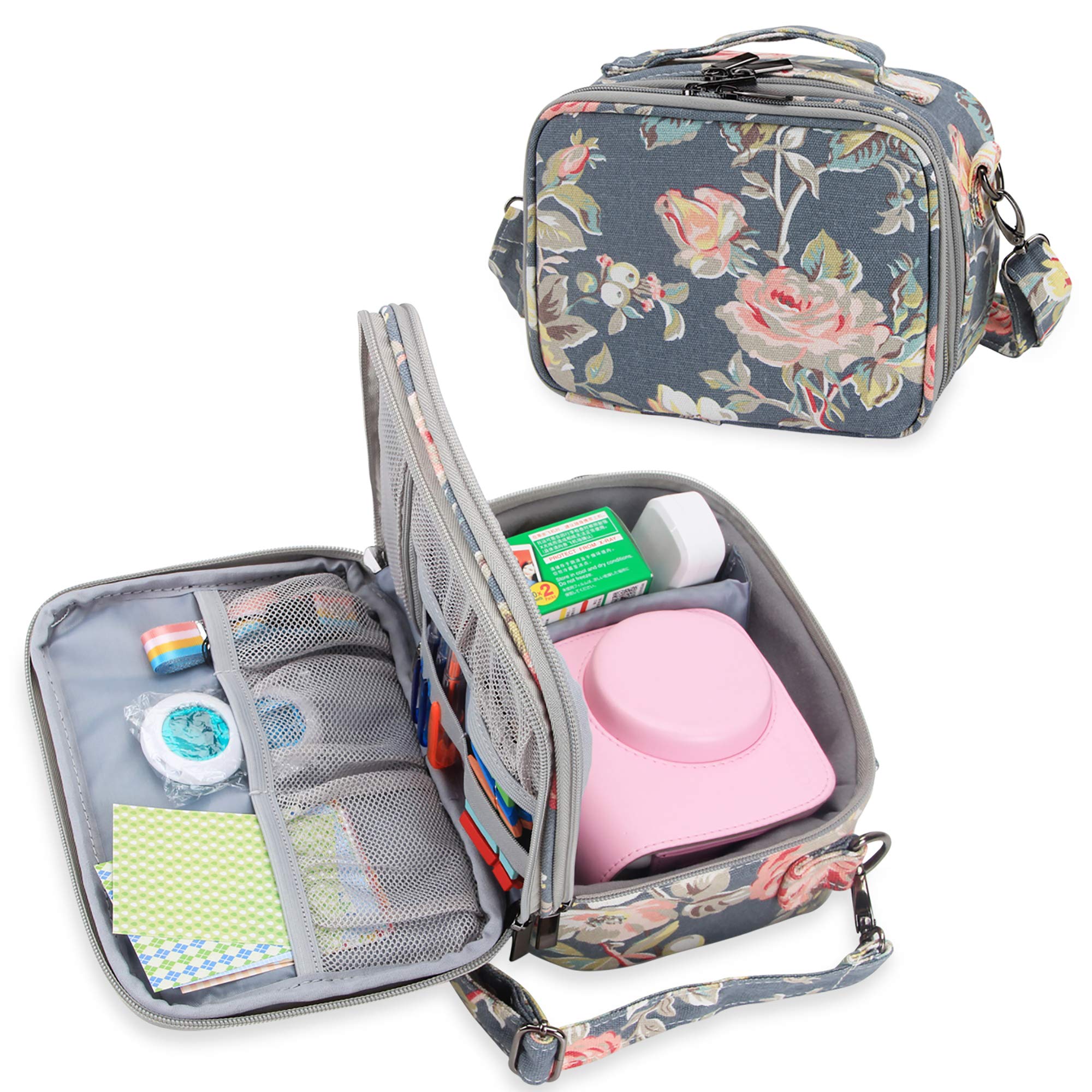 Teamoy Mini9 Instant Camera Case - Portable Bag for Fujifilm Instax Mini 9/10/11/12 Cameras & Accessories (Peony Design) - Perfect for Travel, Parties & Photo Walks