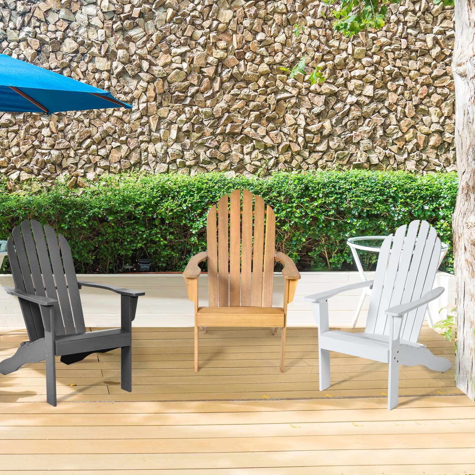 Tangkula Acacia Wood Adirondack Chair - Weather-Resistant Outdoor Lounge Chair with Slatted Seating for Patio, Garden, Poolside & Backyard Relaxation
