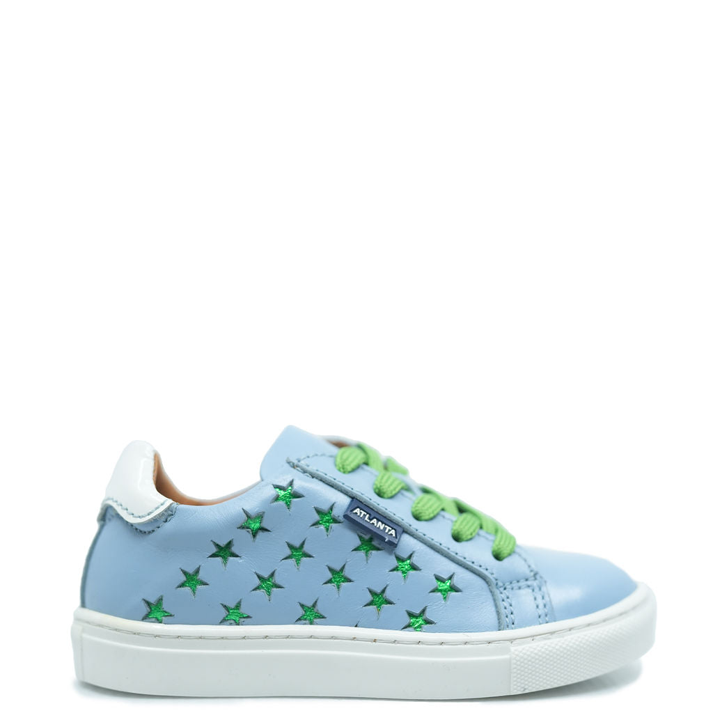 Atlanta Moccasin Sneakers for Women - Sky Blue & Green Star Pattern Comfortable Slip-On Shoes | Perfect for Casual Wear, Walking & Outdoor Activities