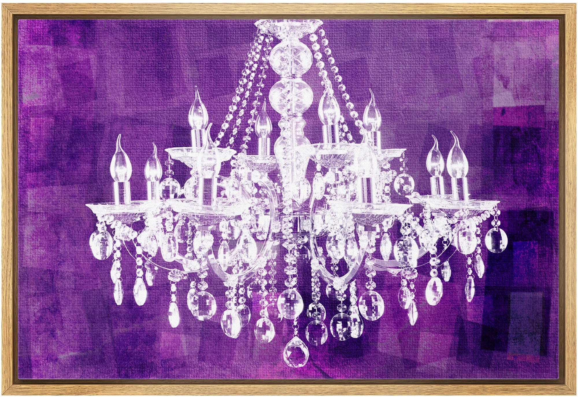 Wall26 Framed Canvas Print - White Chandelier Silhouette on Purple Background Modern Wall Art | Digital Art Decor for Living Room, Bedroom, Office | 24x36 Inches Natural Wood Frame | Perfect for Home Decor, Wedding Gift & Spa Relaxation