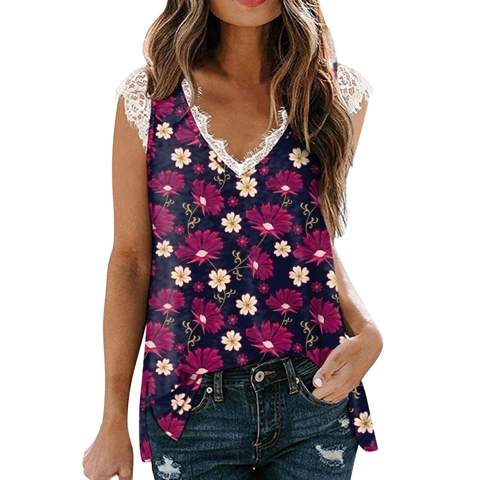 Women's V-Neck Lace Trim Tank Tops - Sleeveless Casual Cami Blouses for Summer | Perfect for Beach Outings, Layering & Everyday Wear