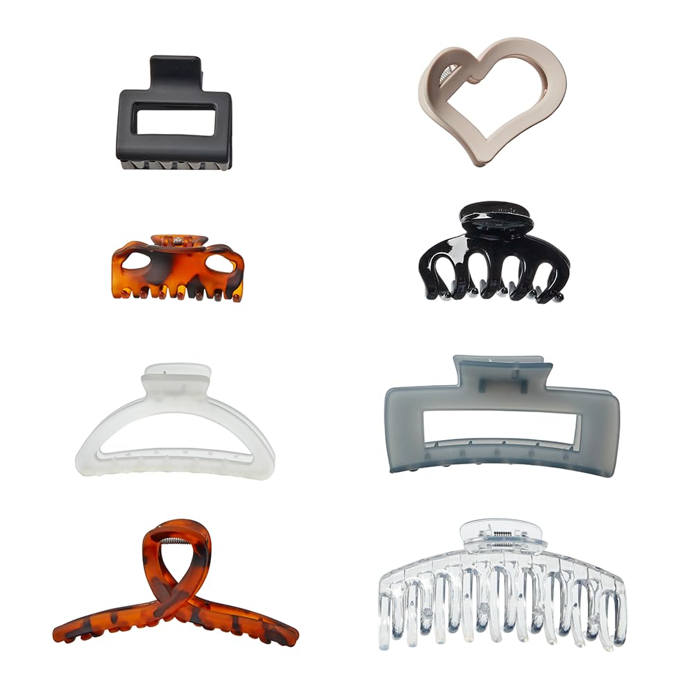 Scunci by Conair 8-Piece Hair Claw Clips Set for Thick Hair - Neutral Color Hair Clips for Women - Perfect for Ponytails, Buns and Updos - Hair Accessories for Work, Gym and Daily Styling
