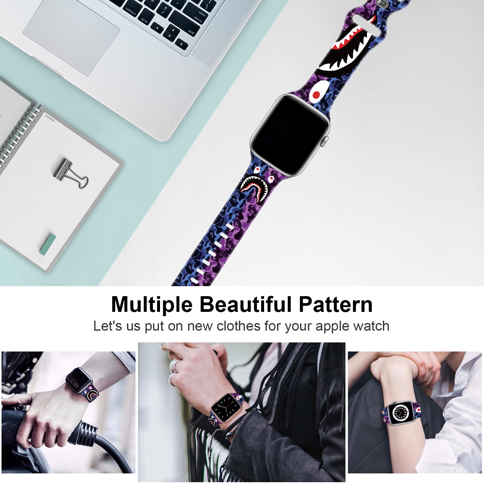 Soft Silicone Apple Watch Bands for Men & Women - Compatible with 38mm/40mm/42mm/44mm iWatch Series 6/5/4/3/2/1/SE - Sport Replacement Wrist Strap with Pattern Design - Perfect for Gym, Running & Daily Wear