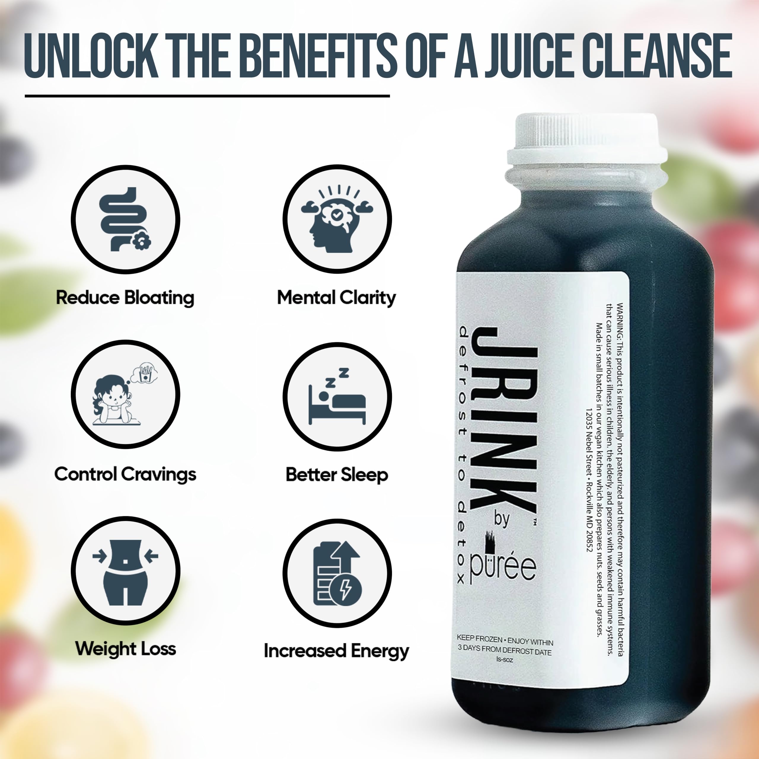 JRINK by Purée Black Magic Juice Cleanse - 100% Organic Cold Pressed Juice Detox with Raw Fruits & Vegetables, No Preservatives, Freshly Juiced-to-Order (24 Pack, 16oz HDPE Bottles) - Perfect for Weight Loss, Detox & Healthy Lifestyle