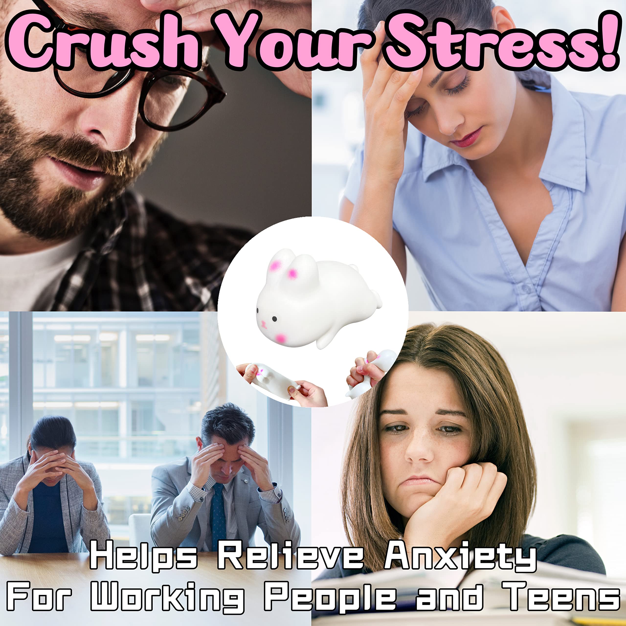 Cute Bunny Stress Balls for Kids & Adults - Soft Rabbit Squeeze Sensory Fidget Toys for Relaxation, Focus & Anxiety Relief - Easter Basket Stuffers, Autism/ADD/ADHD Therapy Tools - Perfect for Classrooms, Office Desks & Travel Stress Relief