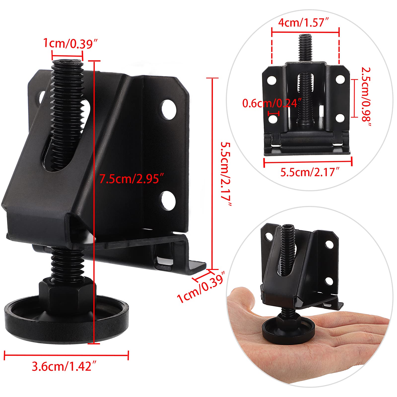 BTSKY 4 Pack Heavy Duty Adjustable Furniture Leveling Feet with Hexagon Nuts - Black Furniture Legs for Chairs, Tables, Cabinets, Workbenches & Shelving Units | Perfect for Uneven Floors & Home Office Setup