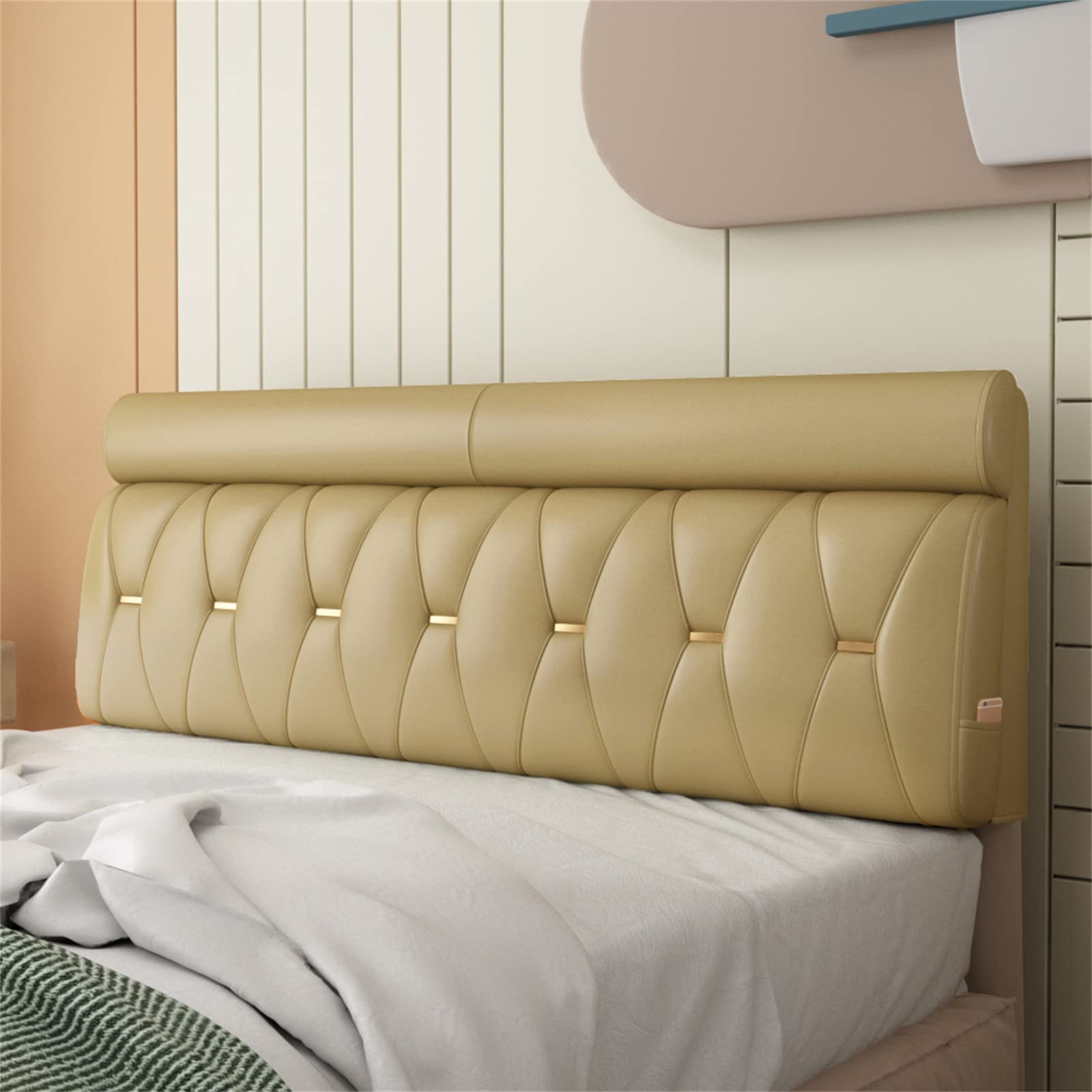 Modern Button-Tufted King Size Headboard - 12cm Thick Premium Wipeable PU Leather Upholstered Bed Headboard with Self-Adhesive Backing (170cm/66.9