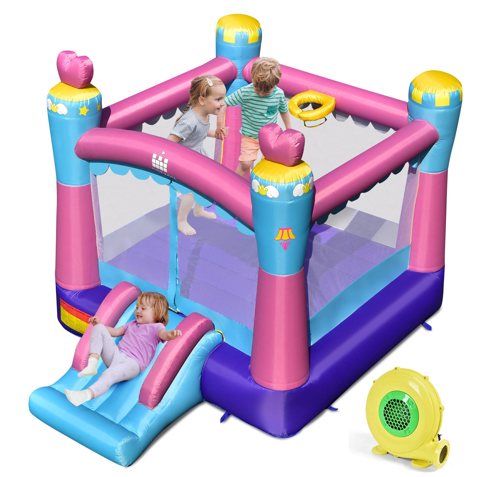 **Costzon Inflatable Bounce House for Kids - Indoor & Outdoor Play with Basketball Rim, 480W Blower - Portable Toddler Bouncy Castle for Backyard, Birthday Parties & Family Fun**    *(Perfect for Birthday Gifts, Outdoor Playdates, and Backyard Entertainment!)*