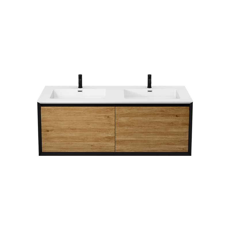 RUBI Terra Double Sink Wall Mounted Bathroom Vanity - Modern Space Saving Bathroom Cabinet for Small Spaces | Perfect for Apartments, Guest Bathrooms & Powder Rooms