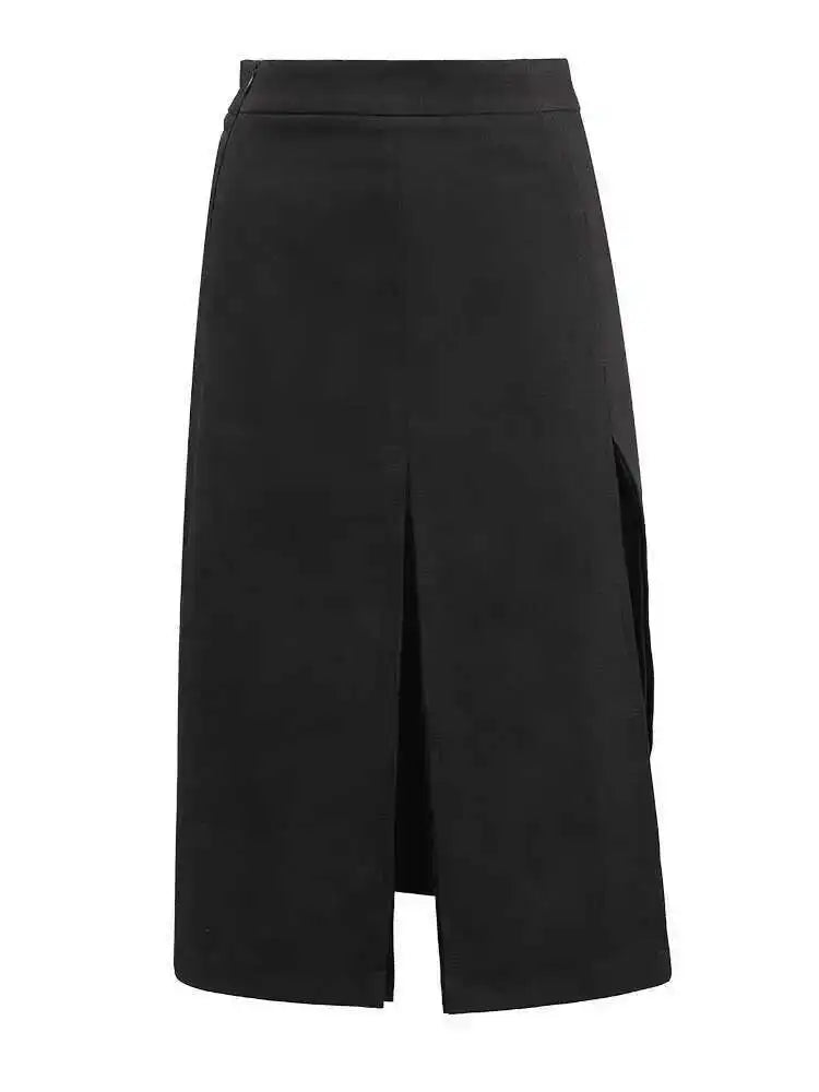 Elegant Black Blazer & Slit Skirt Two-Piece Suit for Women - Lapel Long Sleeve Fashion Set | Spring & Autumn 2025 Trendy Outfit | Perfect for Office Wear, Business Meetings & Formal Events
