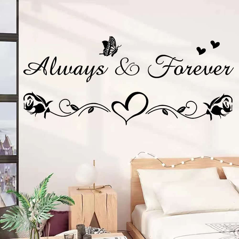 Inspirational Vinyl Wall Decals for Bedroom & Living Room - Always & Forever Family Love Quotes, Home Decor Stickers for Couples - Perfect for Nursery, Dorm, Office & Wedding Gift