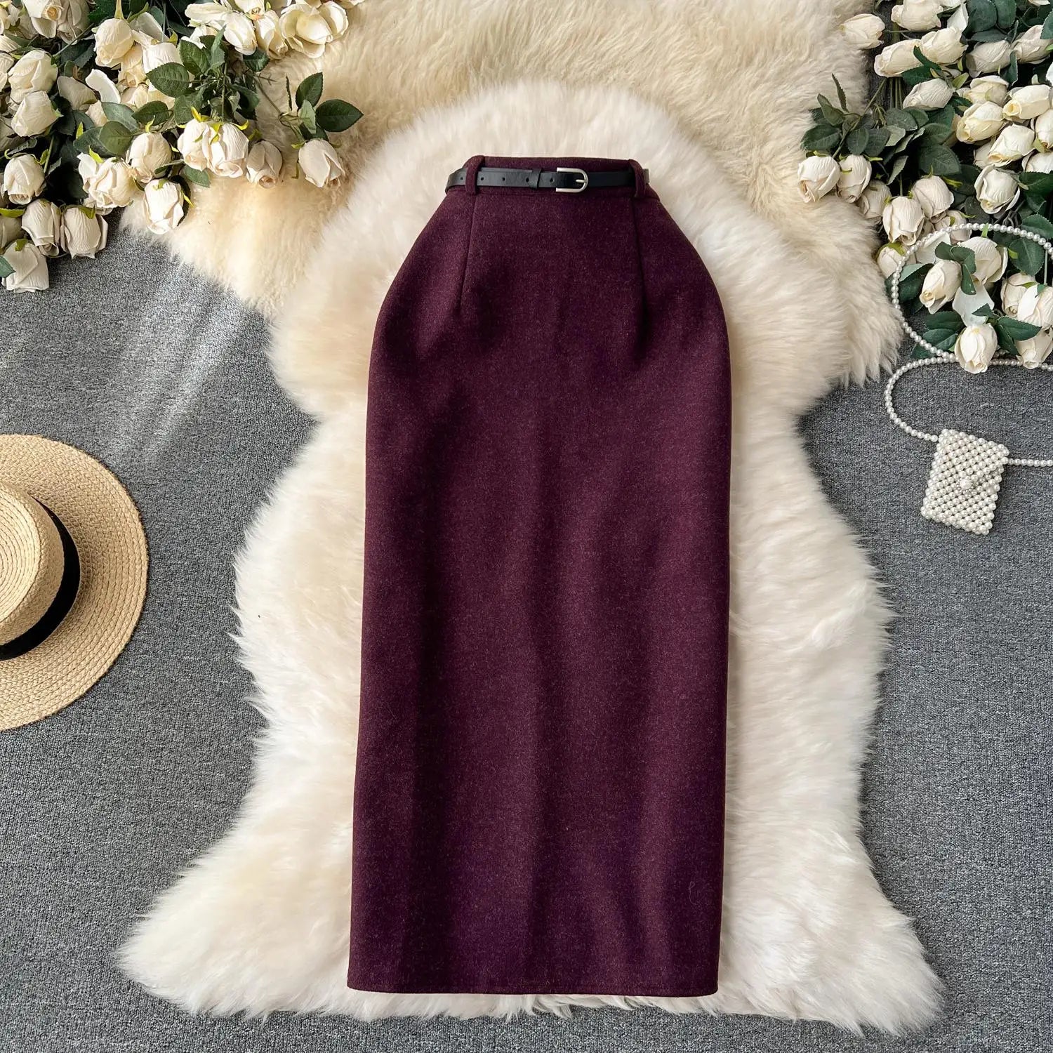 Beige & Black Wool Pencil Skirts for Women - Elegant High Waist Office Skirt, Thick Warm Winter & Spring Wrap Skirt (2023 New) | Perfect for Business Casual, Workwear & Formal Occasions