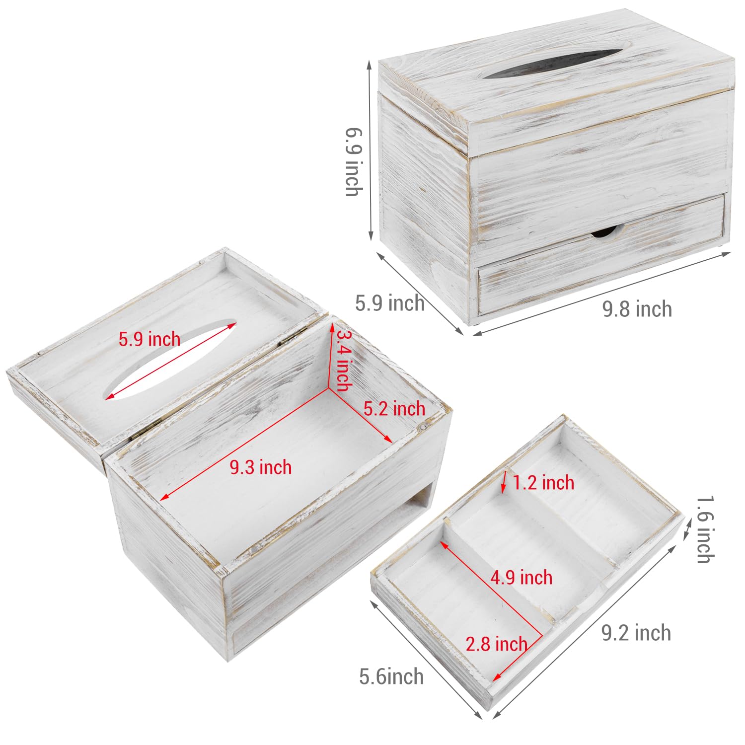 Modern Clear Acrylic Tissue Box Holder with Pull-Out Drawer for Makeup & Cosmetics | Vanity Organizer for Bathroom Countertop | Perfect for Makeup Storage, Cotton Pads & Beauty Accessories (White Wood)