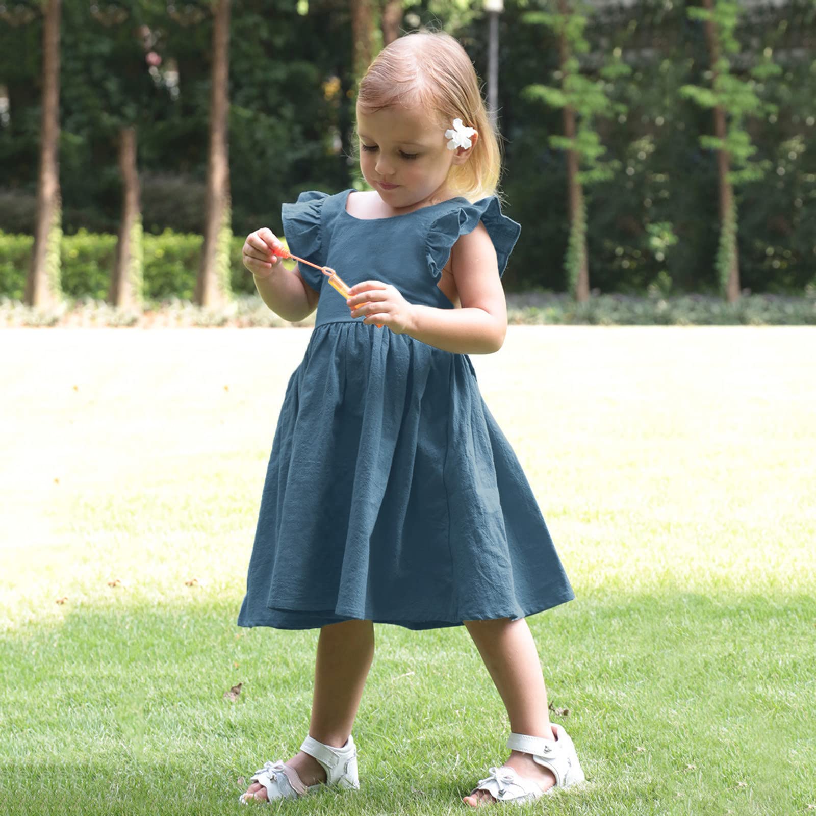 Toddler Girls Cotton Linen Ruffle Halter Sundress - Princess Sleeveless Jumper Dress for Baby & Kids | Perfect for Birthday Parties, Photo Shoots & Summer Outfits
