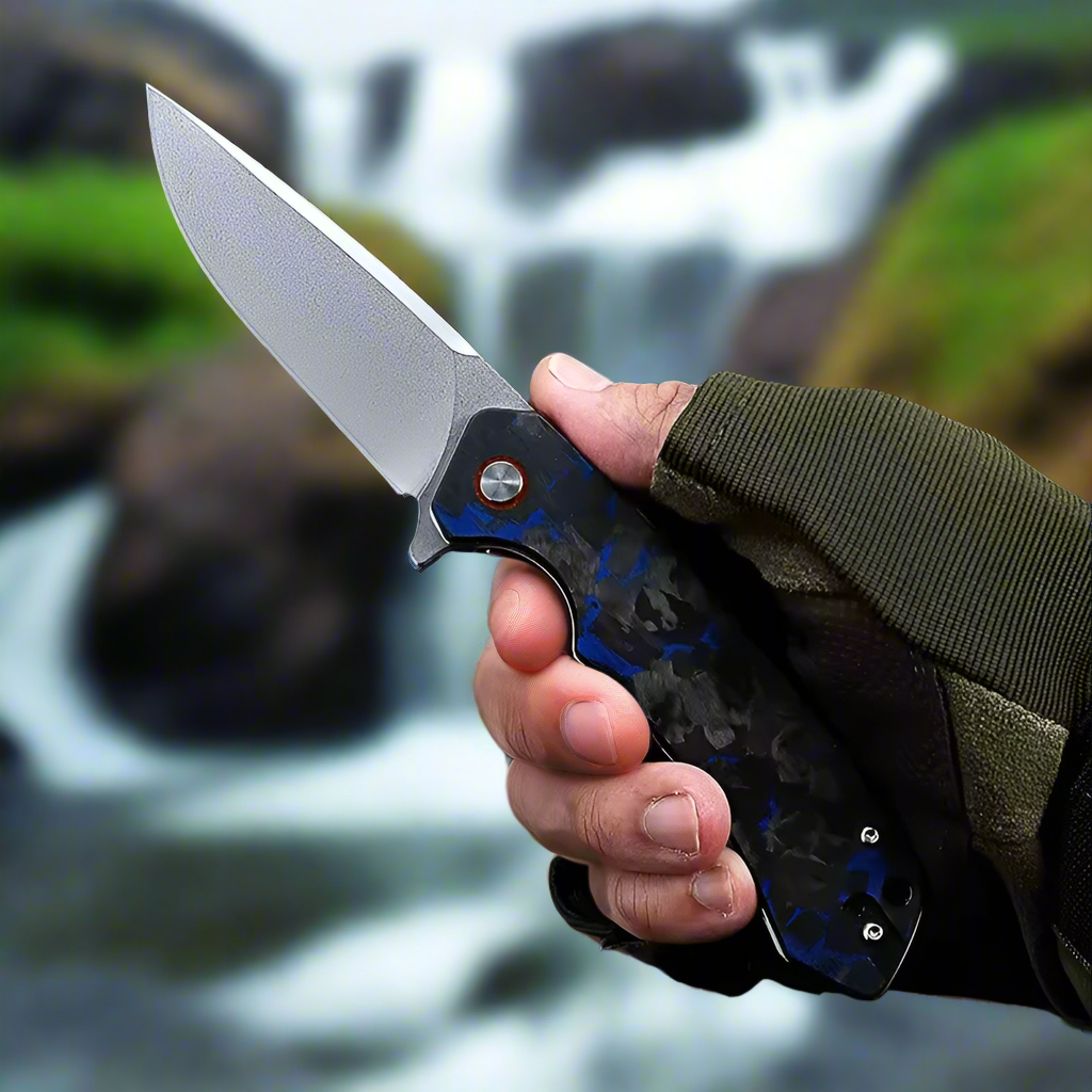 Premium D2 Steel EDC Pocket Knife - Tactical Folding Knife with G10 Handle & Leather Sheath | Outdoor Survival, Camping, Hunting, Everyday Carry