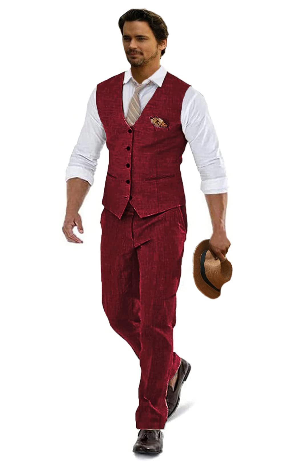 Premium Men's Linen Suit Set - Breathable 2-Piece Wedding & Casual Suit with Vest & Pants for Groomsmen, Summer Beach Weddings, Prom & Outdoor Events