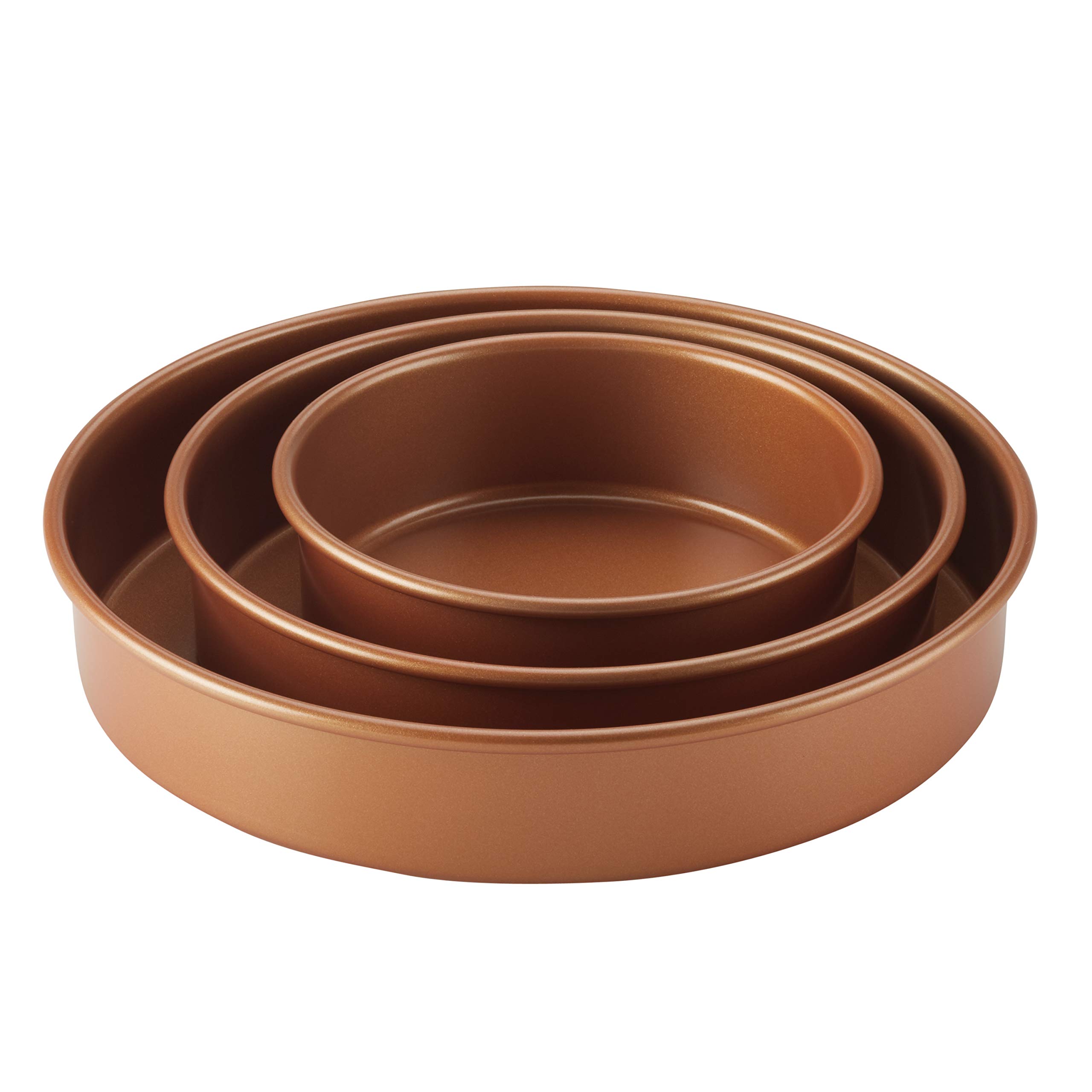 Ayesha Curry Nonstick Bakeware Set - 3 Piece Round Cake Pan Set, Oven Safe & Easy Clean Brown Baking Pans for Cakes, Pies, Brownies & Desserts - Perfect for Home Baking & Holiday Cooking
