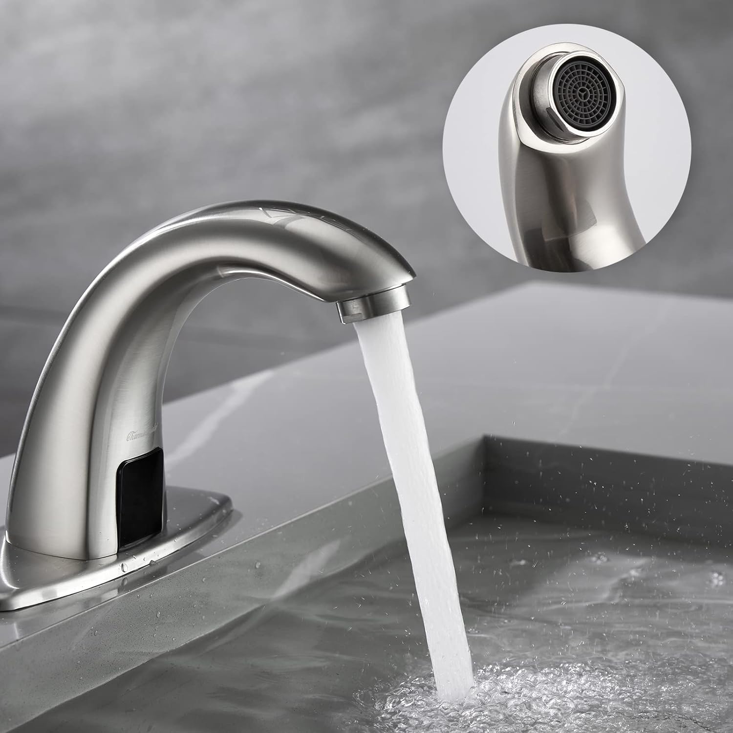 Automatic Sensor Touchless Bathroom Sink Faucet - Motion Activated Brushed Nickel Faucet with Hole Cover Plate - Ideal for Modern Homes, Public Restrooms & Water Conservation