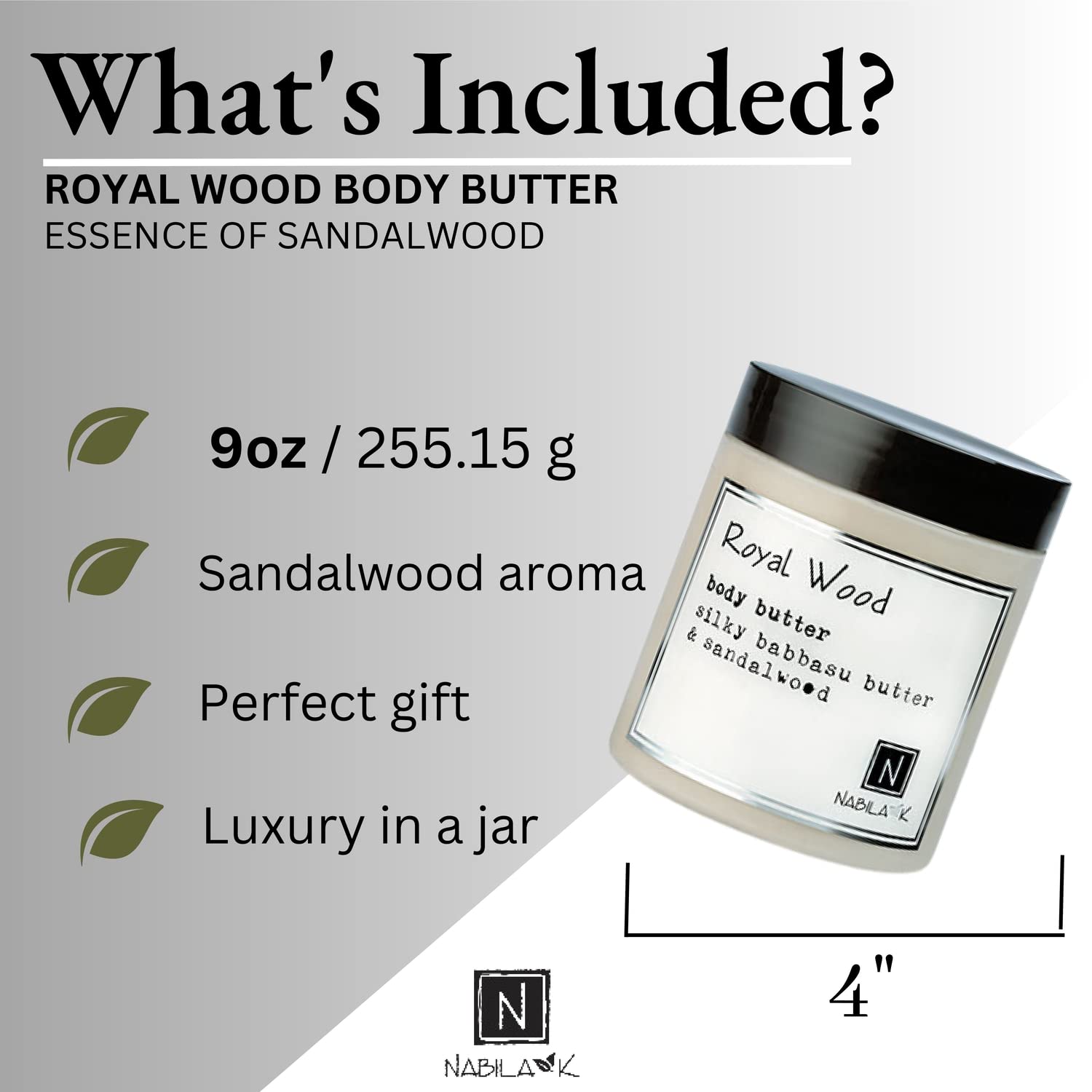 Royal Wood Body Butter - Deep Moisturizing & Hydrating Daily Body Cream with Natural Ingredients for Dry Skin Care - 9 oz - Perfect for Spa Nights, Post-Shower Hydration & Winter Skin Protection