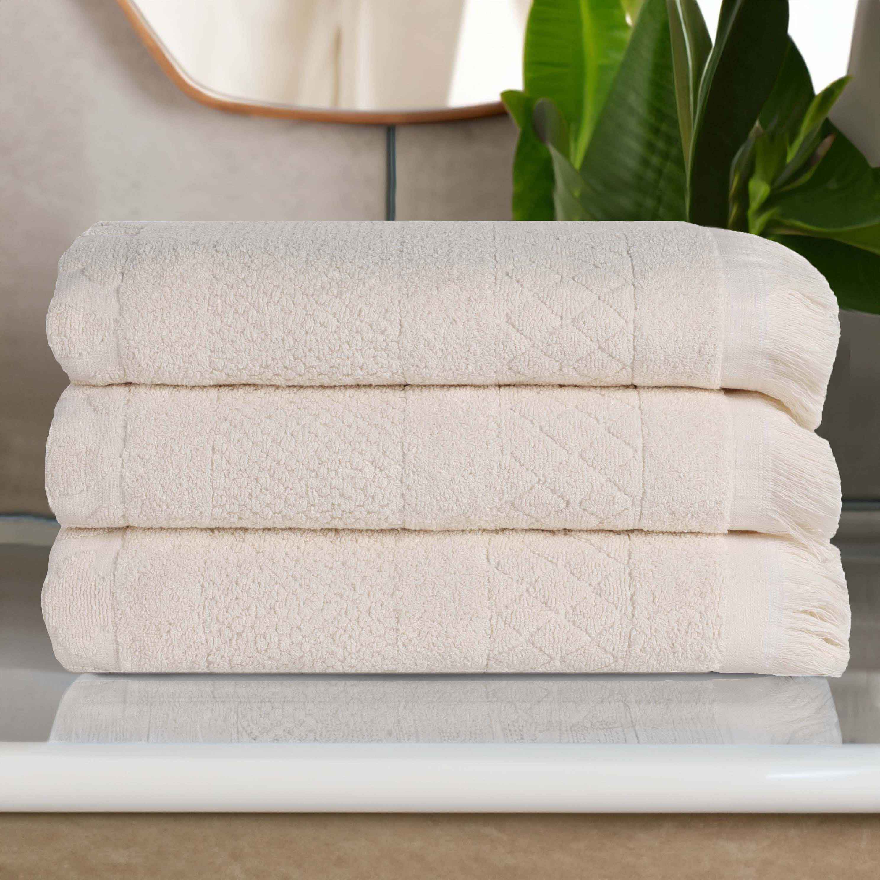 Premium Rolla Cotton Geometric Jacquard Plush Bath Towel Set - 3 Pack | Ultra Absorbent & Quick-Drying | Luxury Spa, Bathroom & Beach Towels