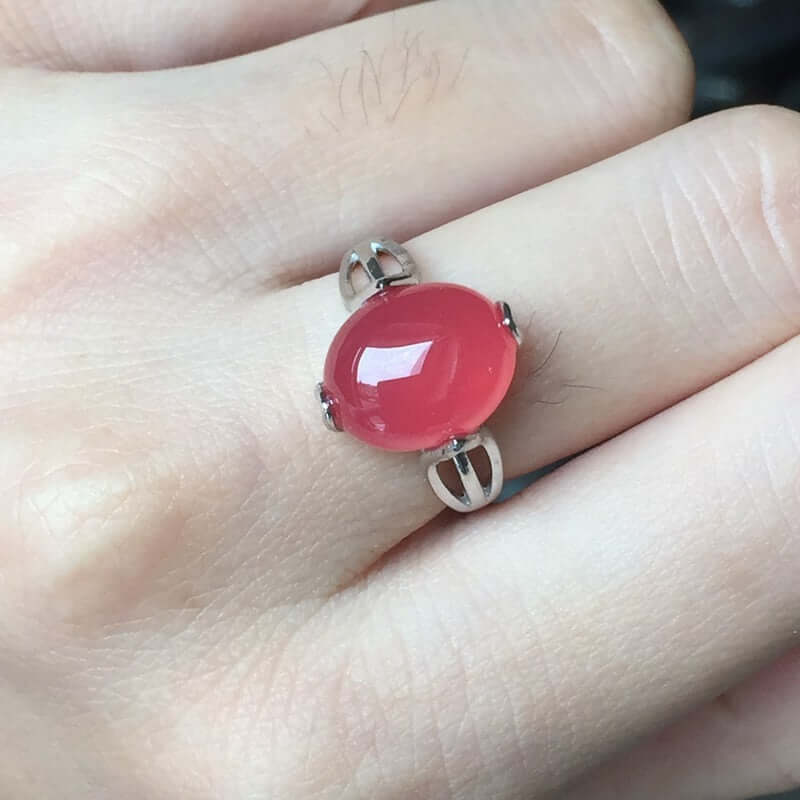 18K Pink Chalcedony Birthstone Ring for Women - Elegant Rose Gold Jewelry Gift for Mother's Day, Anniversary & Valentine's Day | Perfect for Everyday Wear & Special Occasions | FME R337