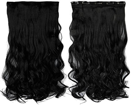 Haveream 24 Inch Curly Black Synthetic Hair Extensions for Women - Natural Looking Silky Wavy Clip-in Hairpiece for Girls (5 Clips) | Perfect for Parties, Weddings & Daily Styling