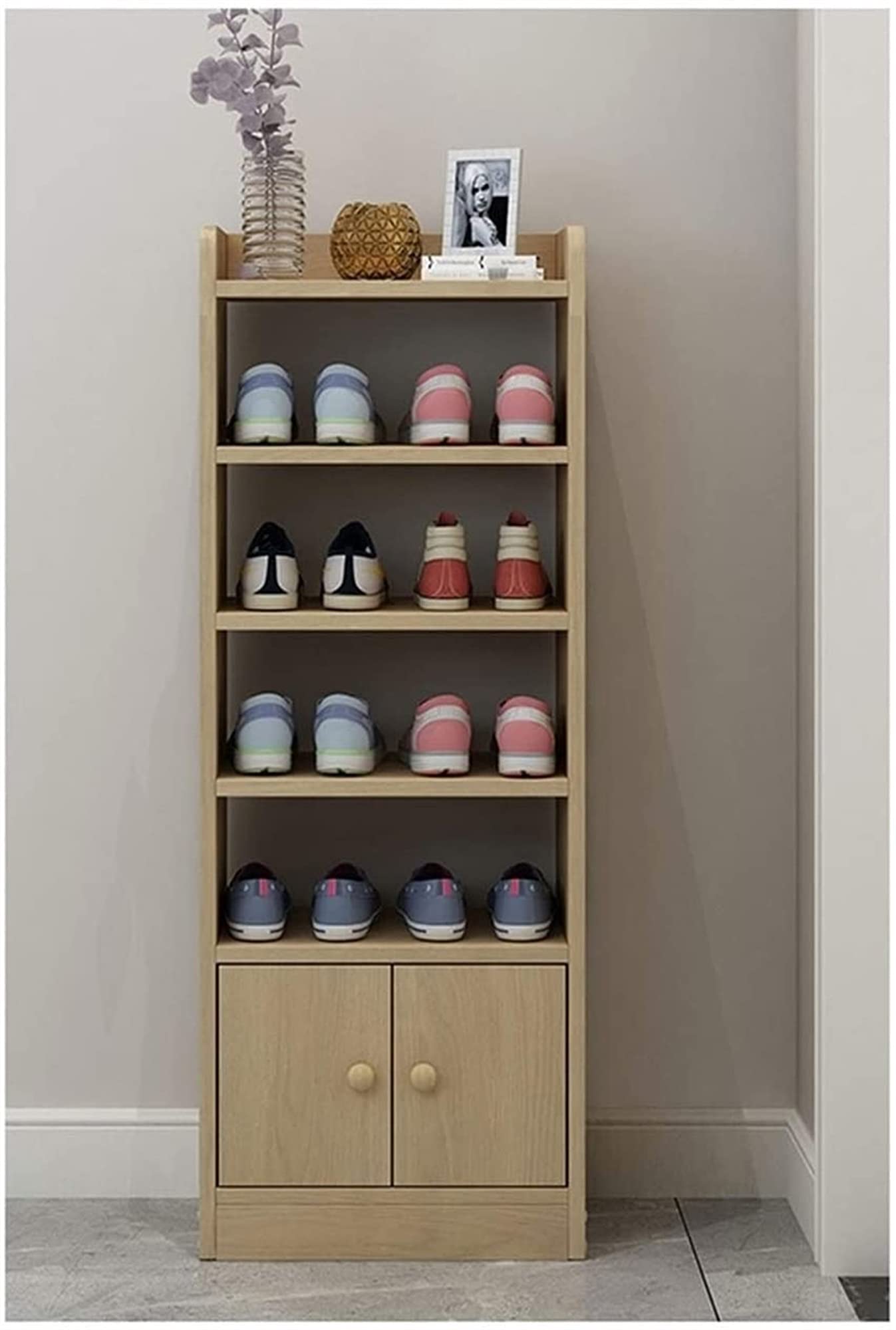 LLQC Large Space Saving Wooden Shoe Rack Organizer - 41.2cm Natural Shoe Storage Cabinet for Entryway, Living Room, Hallway - Perfect for Home, Office, Dormitory & Apartment Organization