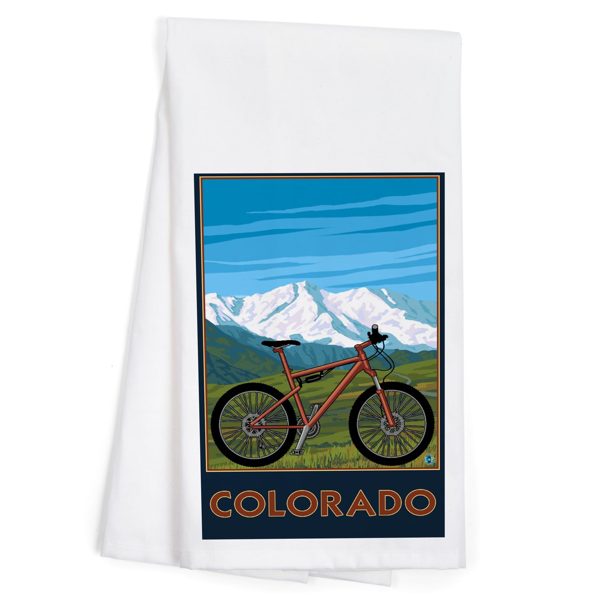 Colorado Bike and Mountain Scenic Cotton Tea Towel - 100% Premium Cotton Decorative Hand Towel for Kitchen, Bathroom & Home Decor - Perfect for Dish Drying, Gift Giving, and Rustic Cabin Decor