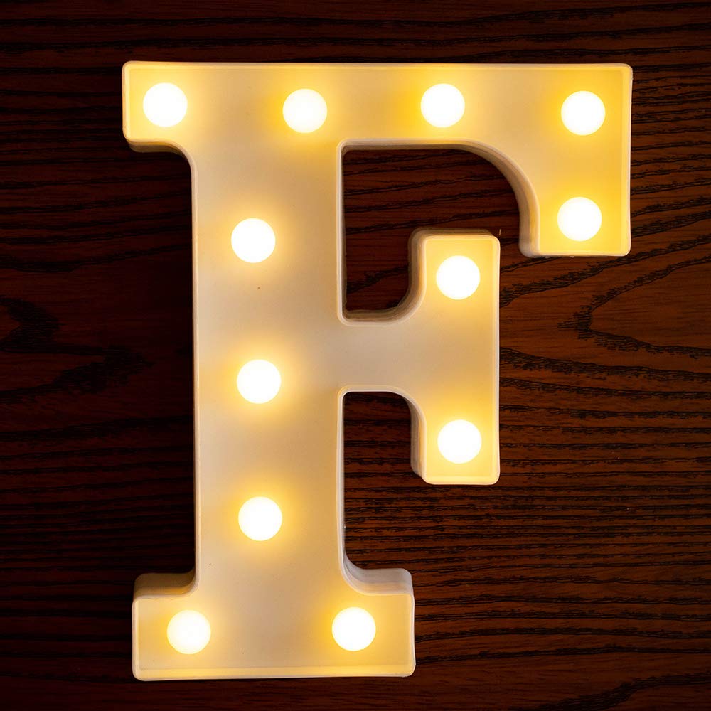 LED Letter Lights - Battery Powered Light Up Sign Letters for Home Decor, Wedding, Birthday Party & Christmas - Night Light, Bar Decor (Letter F) - Perfect for Bedroom, Nursery, Living Room & Outdoor Events