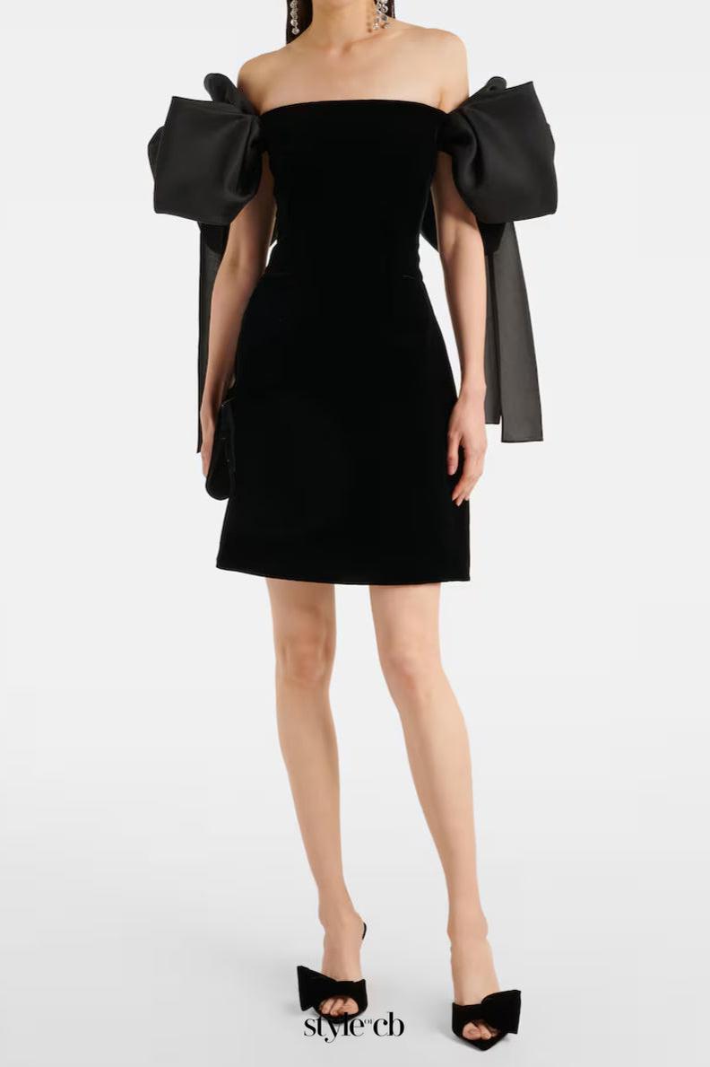 Julie Bow Off Shoulder Mini Dress in Black - Sexy Party & Night Out Dress for Women