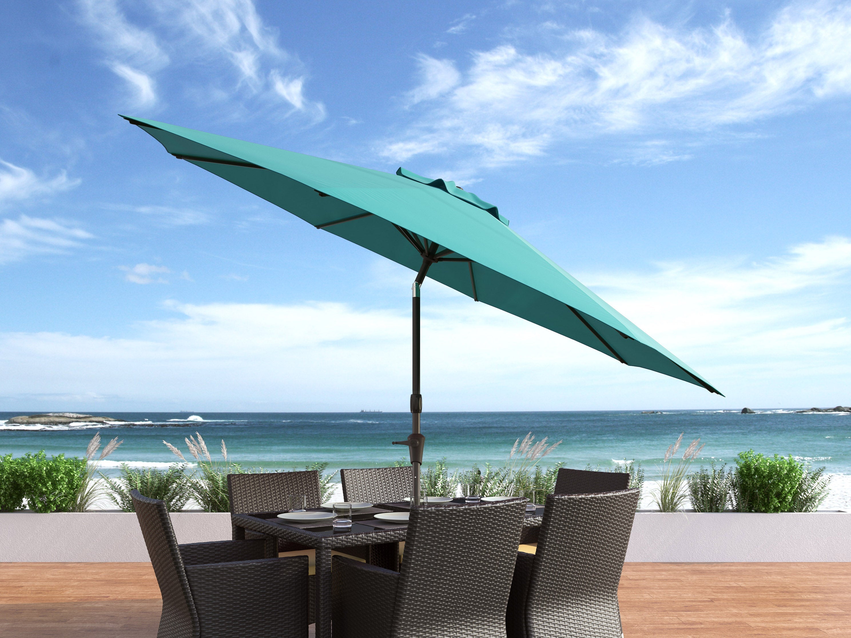10ft Wind Resistant Turquoise Patio Umbrella - Outdoor Cantilever Market Umbrella for Poolside, Beach, and Backyard Relaxation