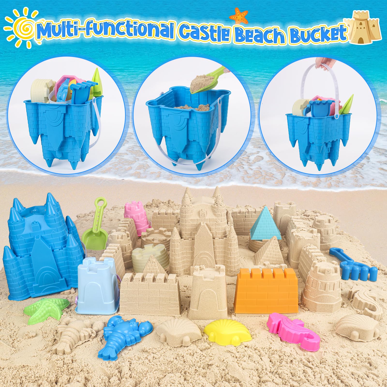 Premium Beach Toys Set for Kids - Sand Castle Bucket, Molds, Shovel & Rake - Durable Sandbox Toys for Toddlers Ages 1-12 - Perfect Summer Beach Accessories for Outdoor Play & Sandcastle Building