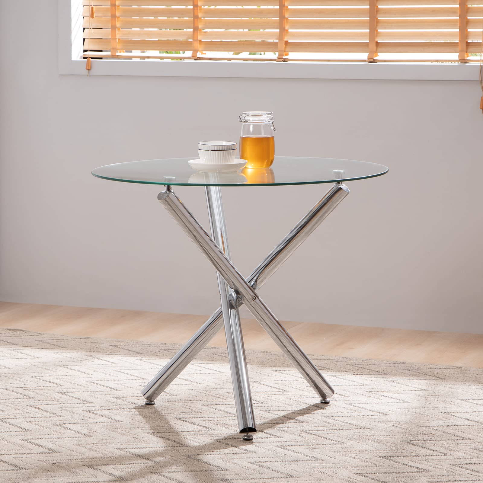 Modern Round Glass Dining Table - 35.4